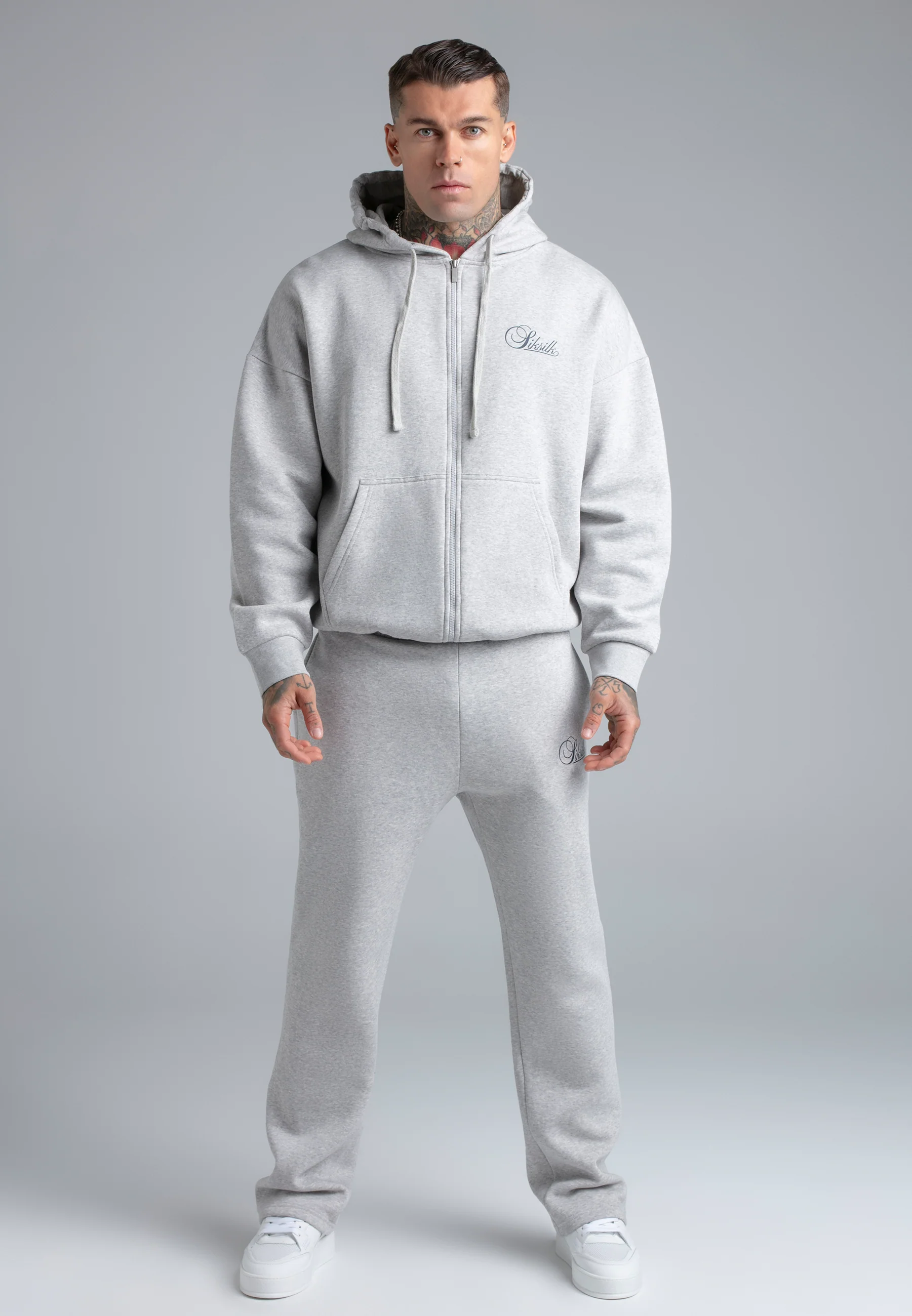 Grey Marl Essentials Full Zip Hoodie - Image 3