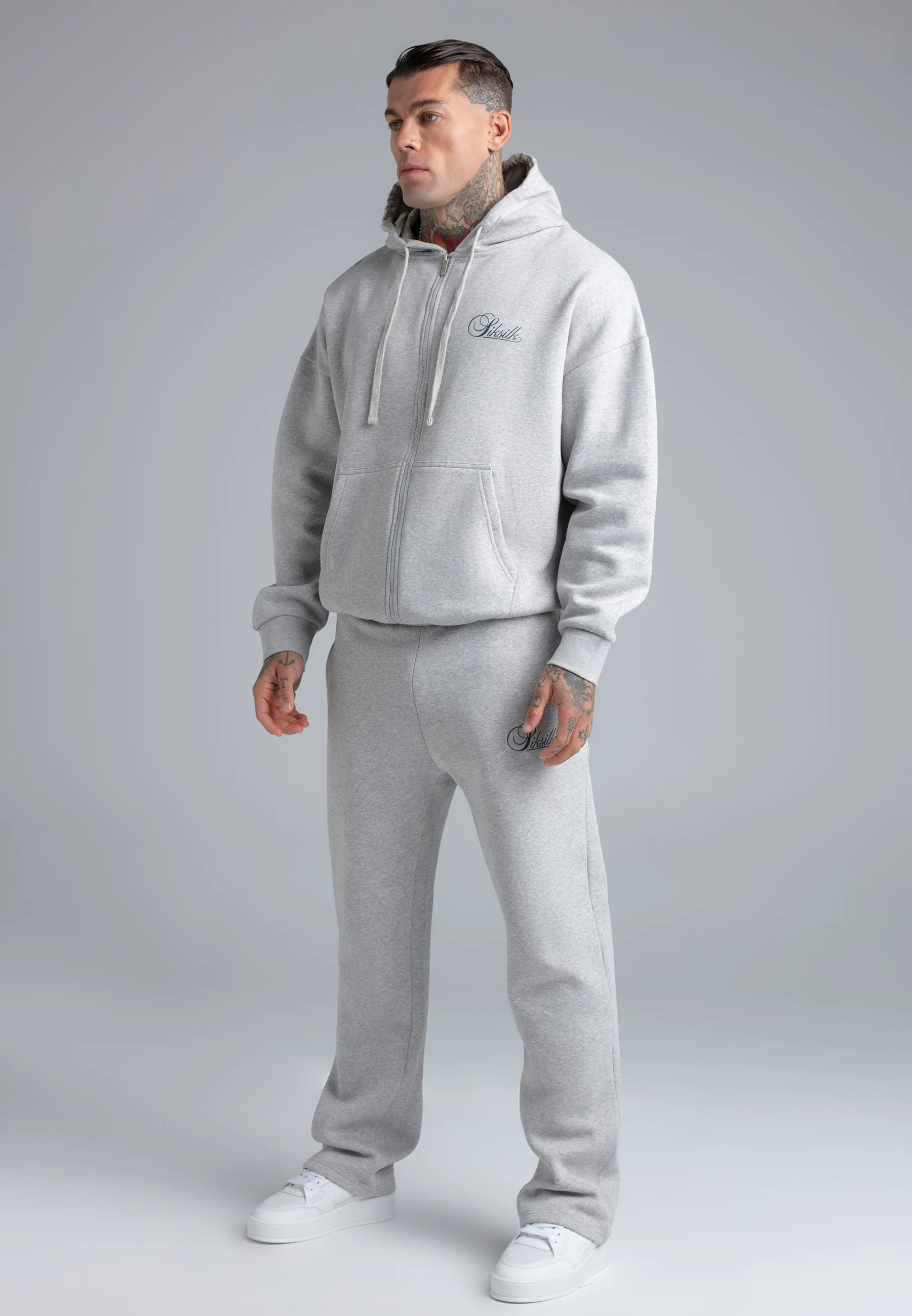 Grey Marl Essentials Full Zip Hoodie - Image 4