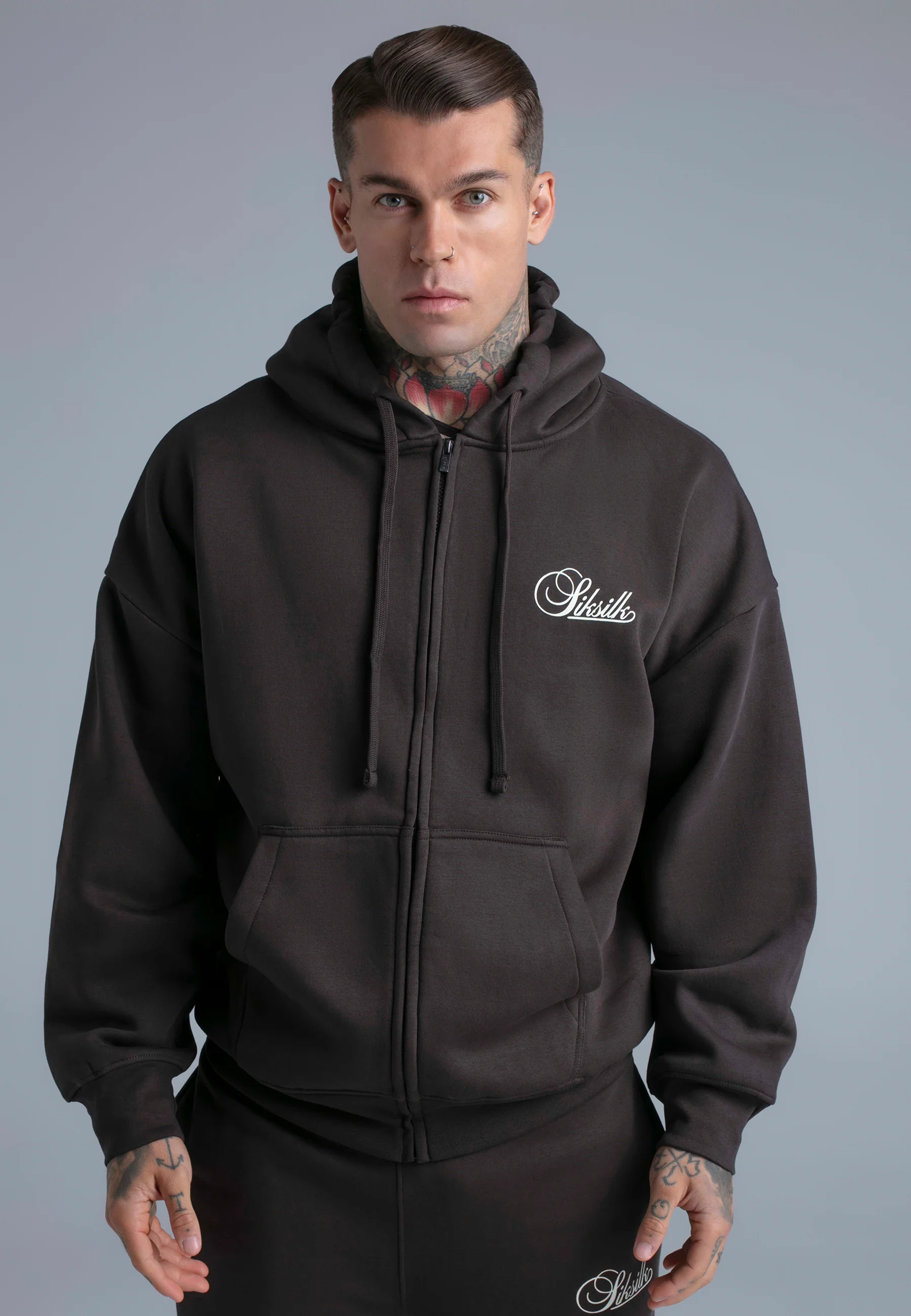Brown Essentials Full Zip Hoodie