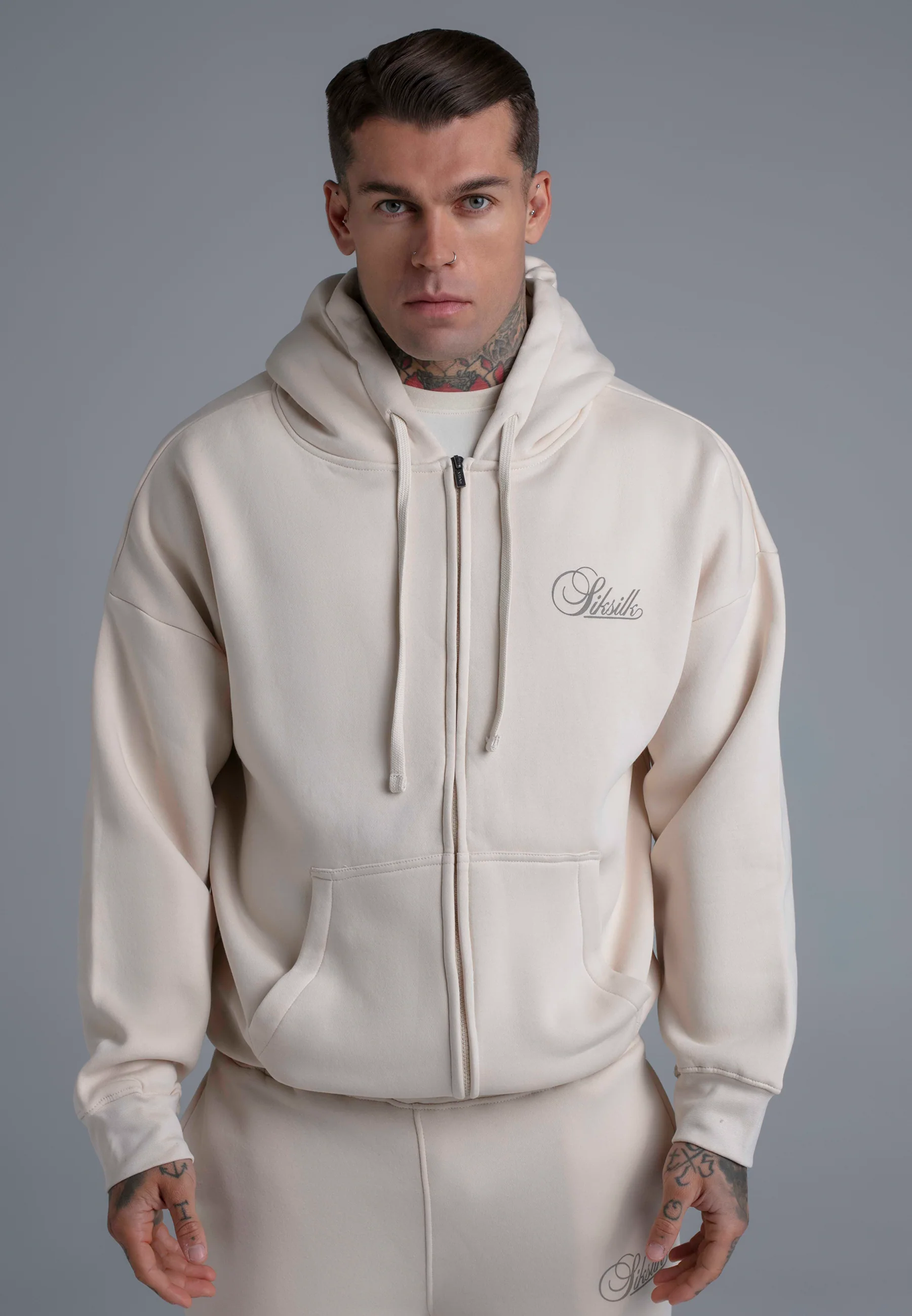 Ecru Essentials Full Zip Hoodie