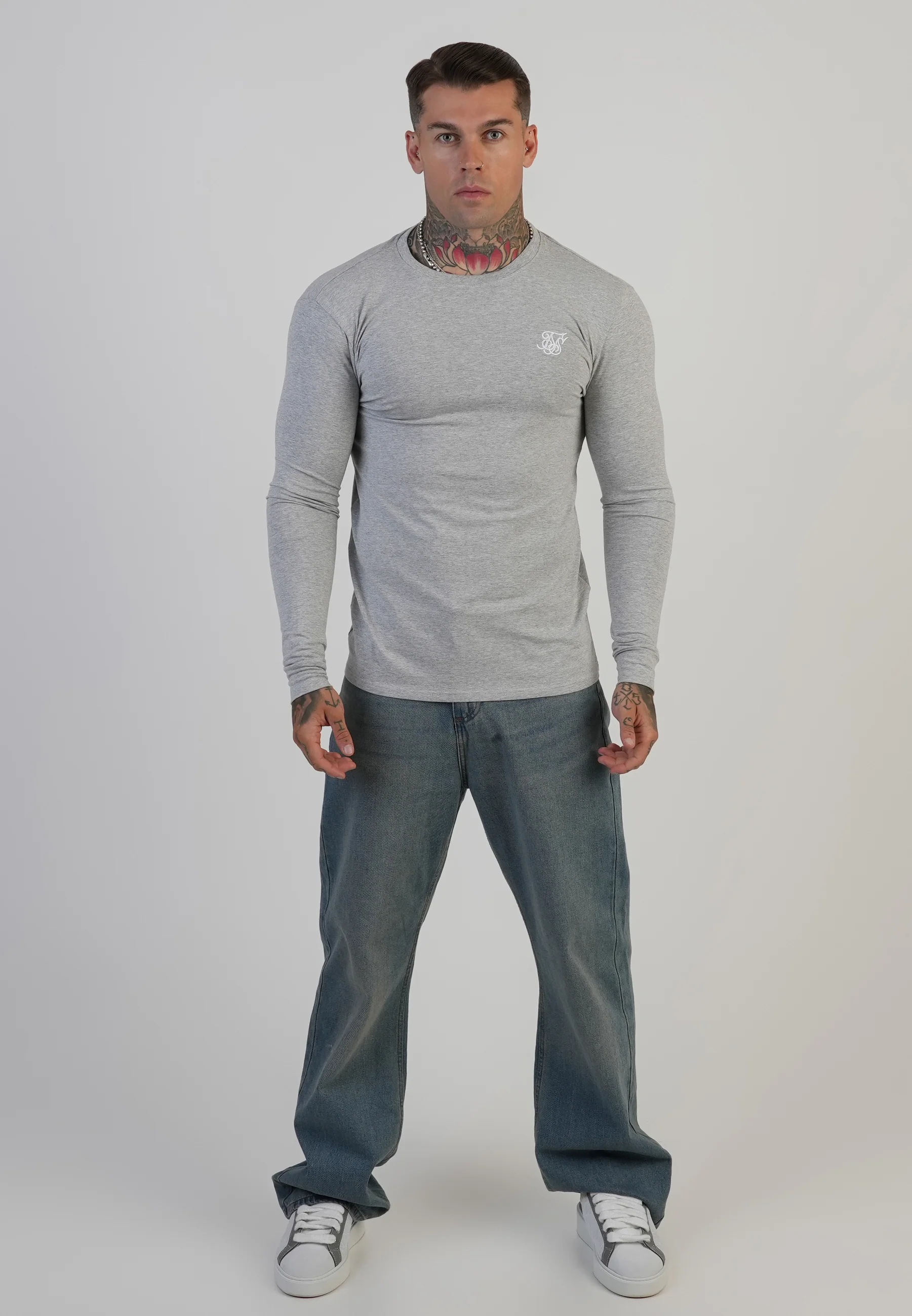 Grey Marl Essentials LS T-Shirt - Image 3