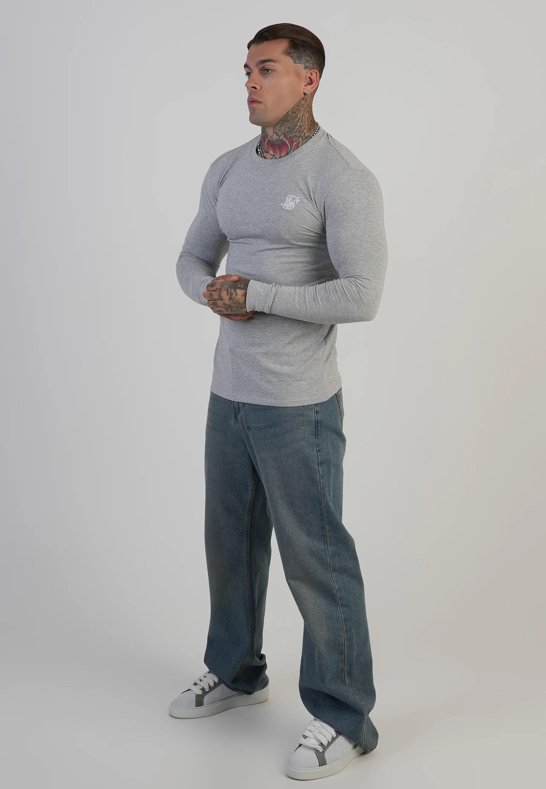 Grey Marl Essentials LS T-Shirt - Image 4