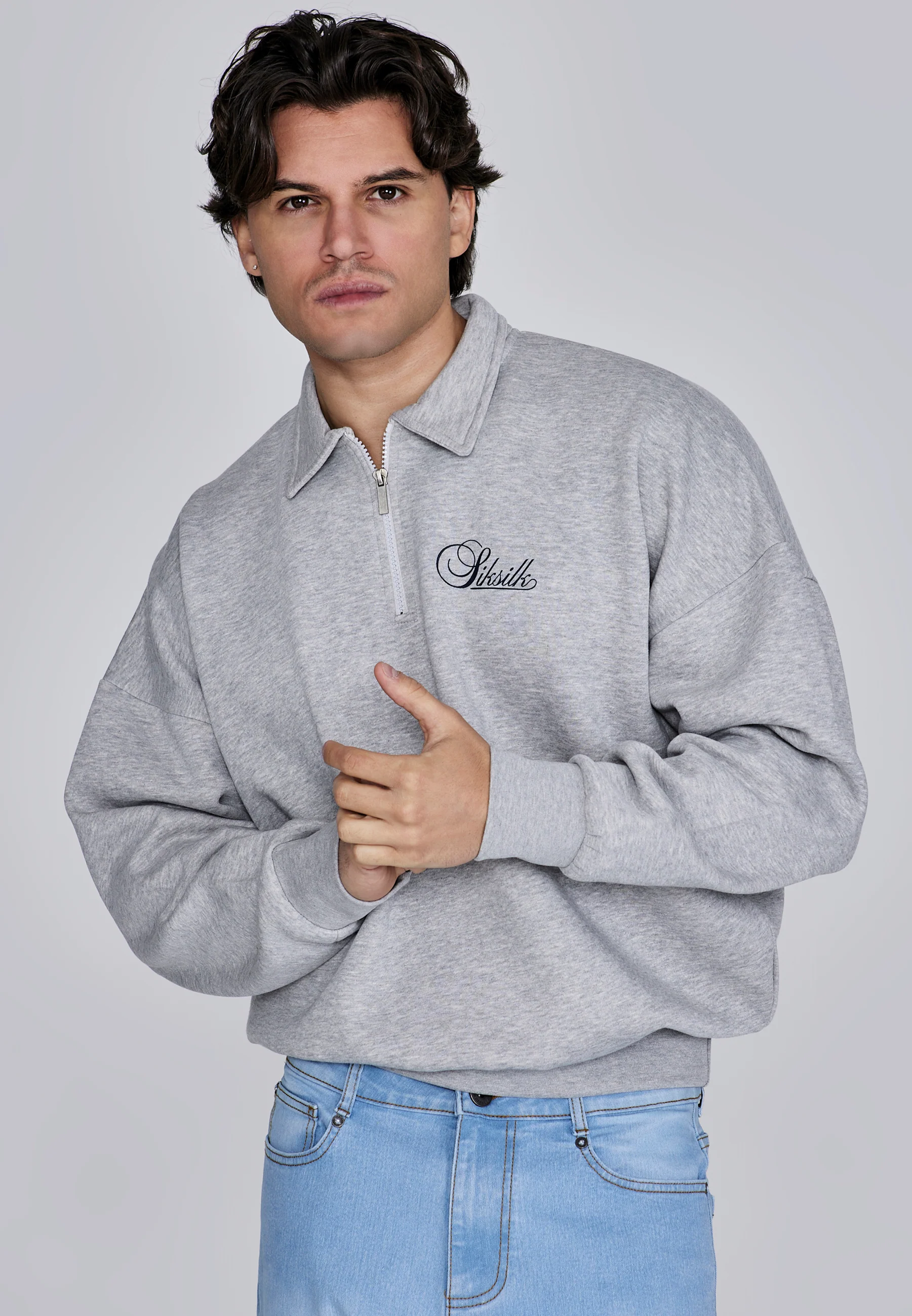 Grey Marl Essentials Polo Sweater - Image 2
