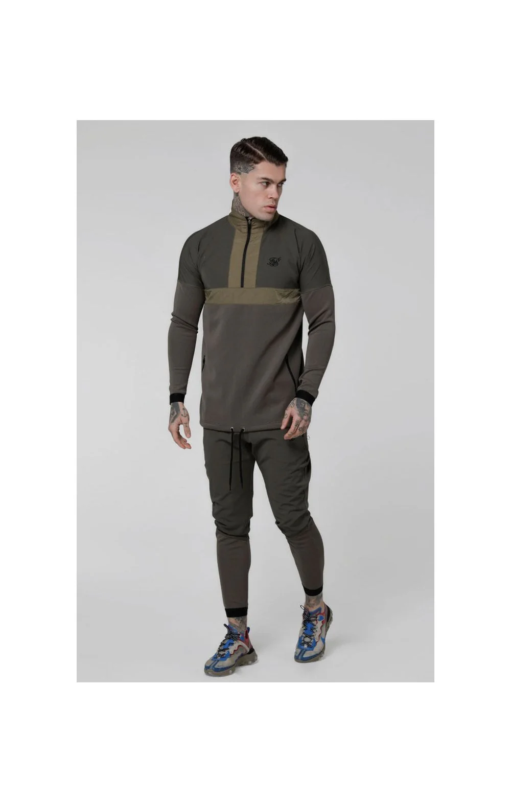 SikSilk Evolution Half Zip Track Top - Khaki - Image 3