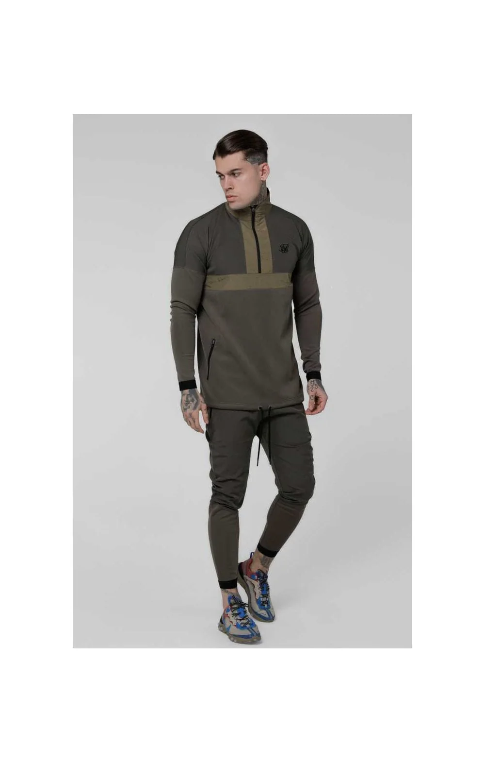 SikSilk Evolution Half Zip Track Top - Khaki - Image 4