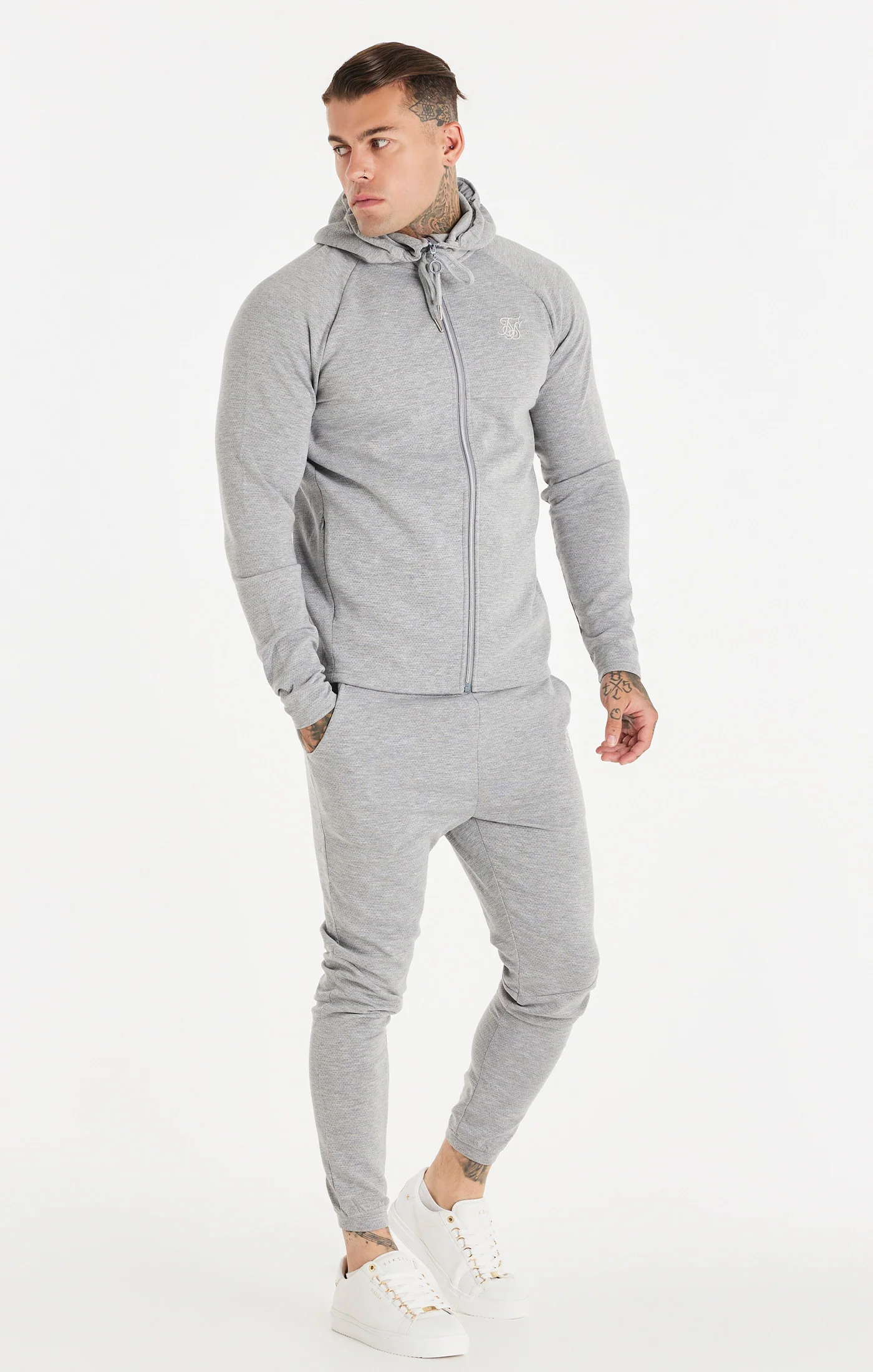 SikSilk Exhibit Premium Zip Through Hoodie - Grey - Image 3