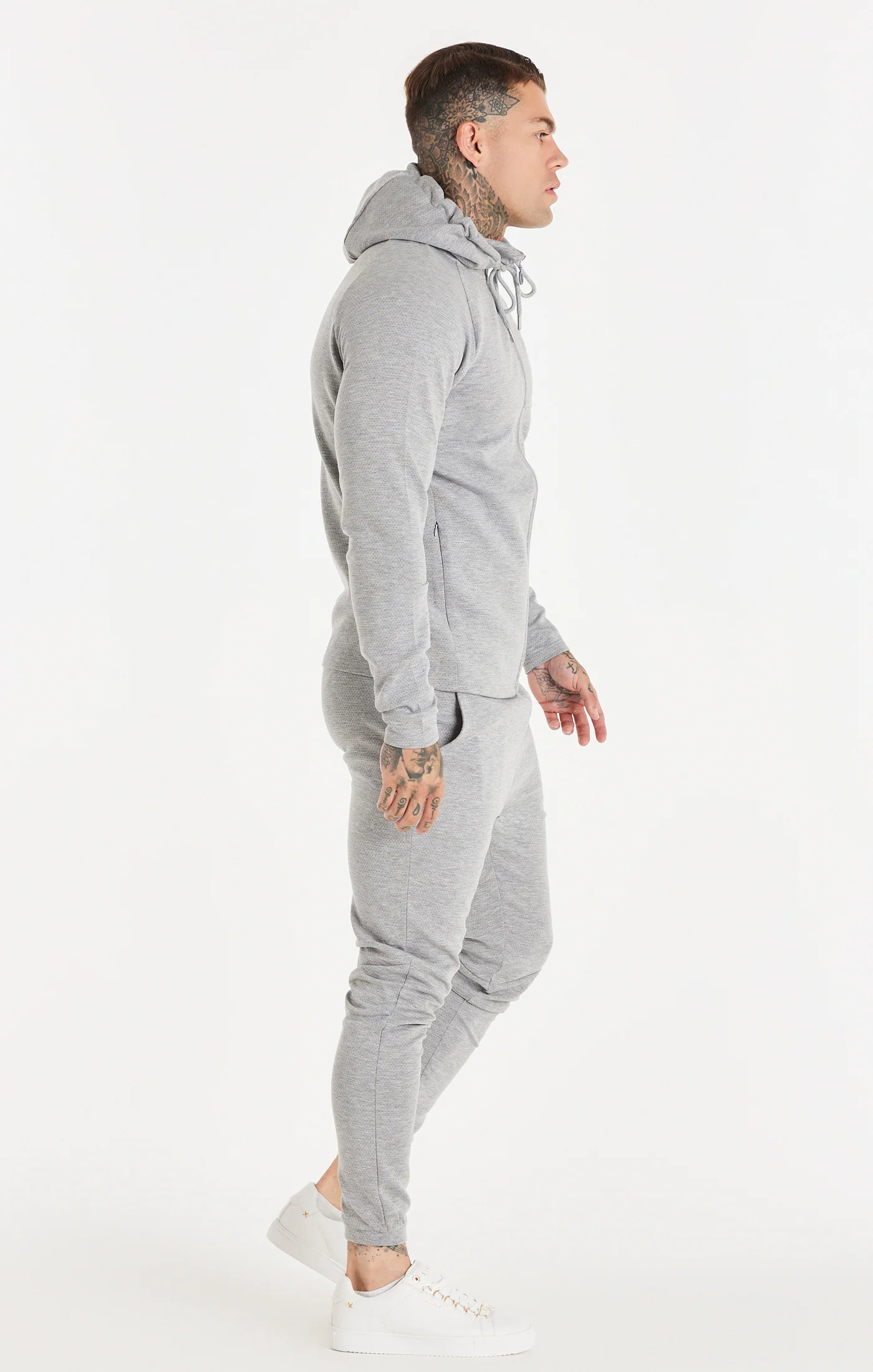 SikSilk Exhibit Premium Zip Through Hoodie - Grey - Image 4