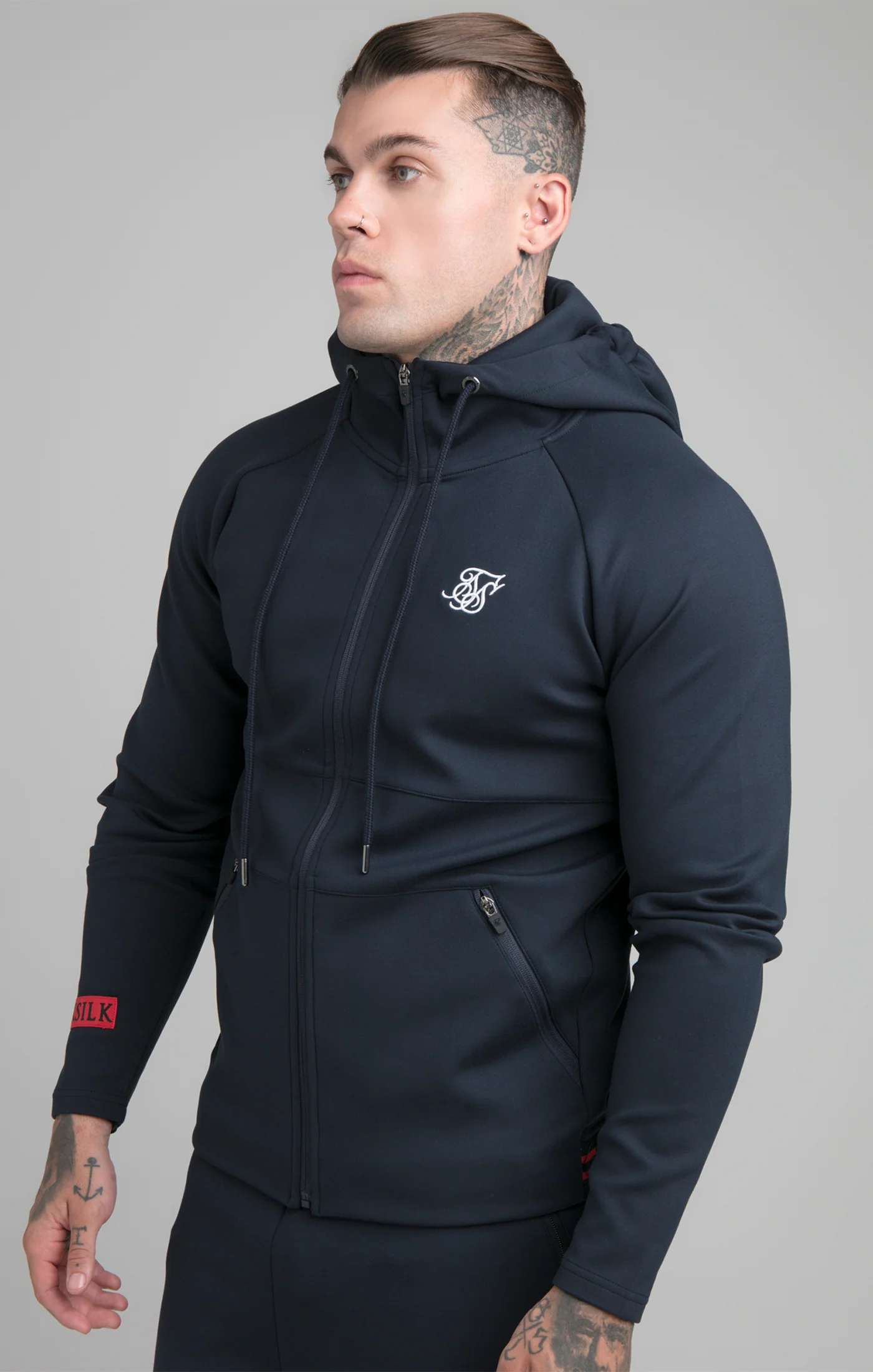 Navy Exhibit Zip Through Hoodie