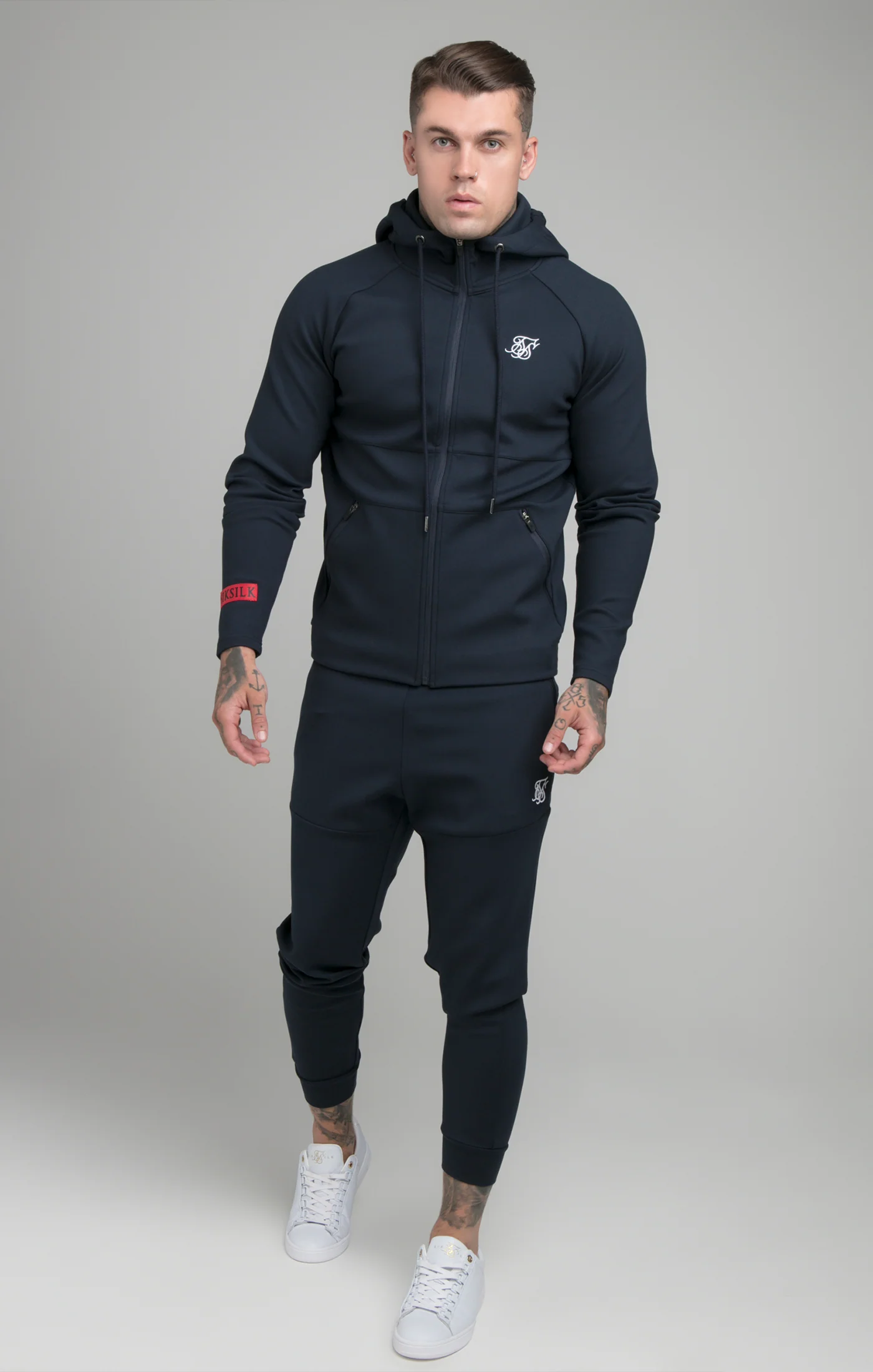 Navy Exhibit Zip Through Hoodie - Image 3