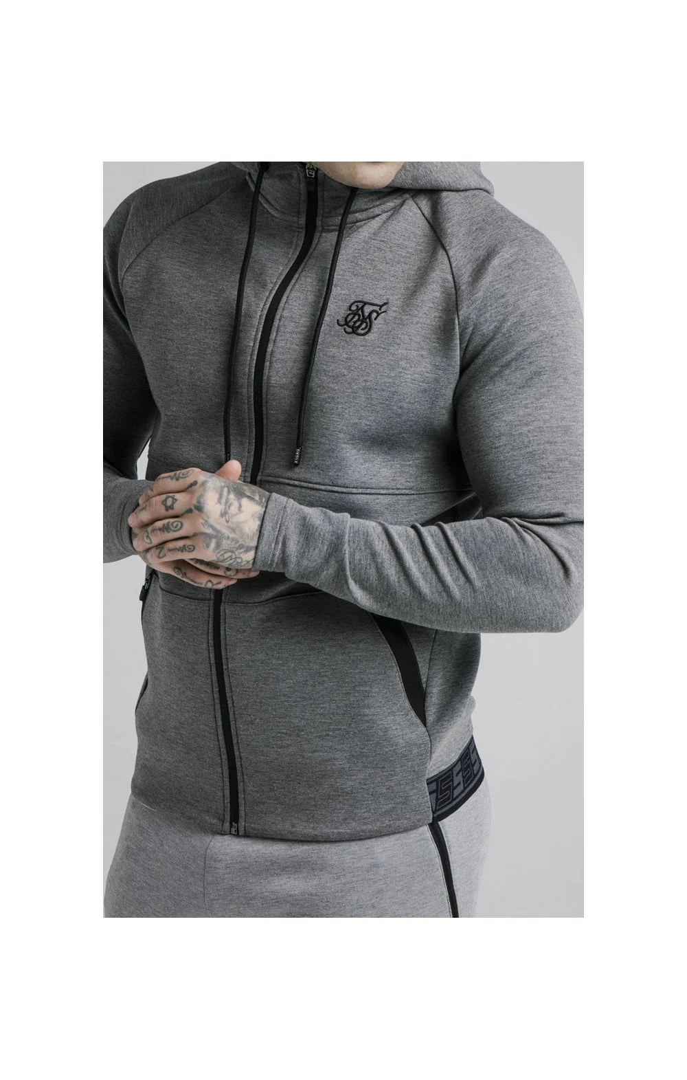 SikSilk Exhibit Zip Through Hoodie - Grey Marl - Image 2
