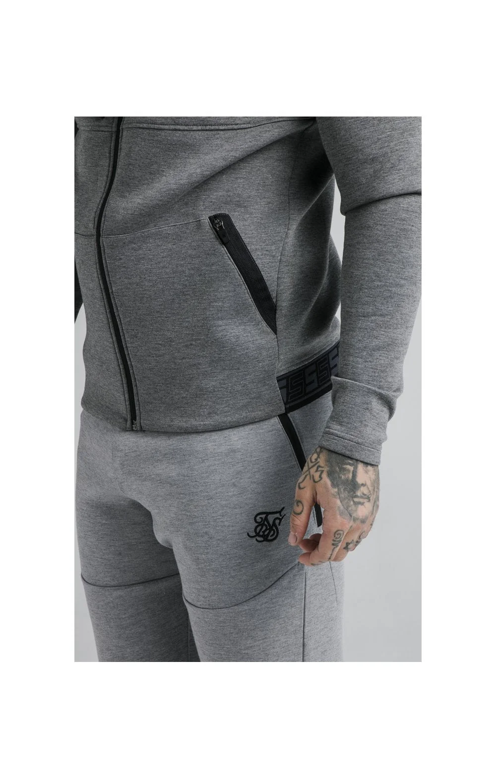 SikSilk Exhibit Zip Through Hoodie - Grey Marl - Image 3