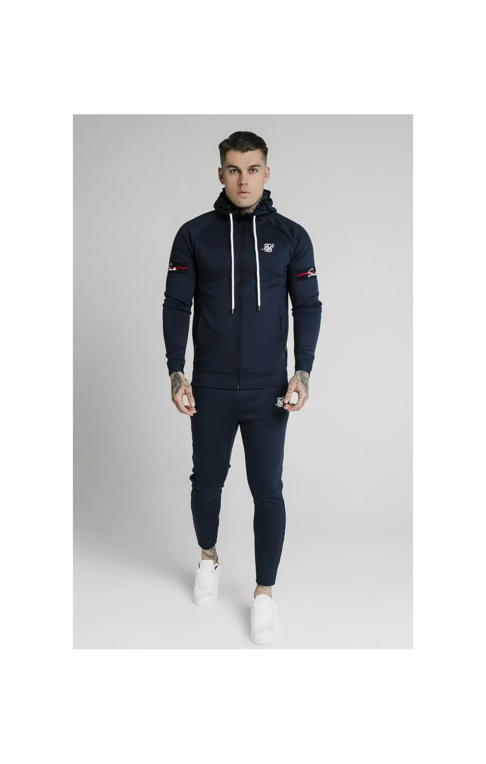 SikSilk Exposed Tape Zip Through Hoodie- Navy - Image 3