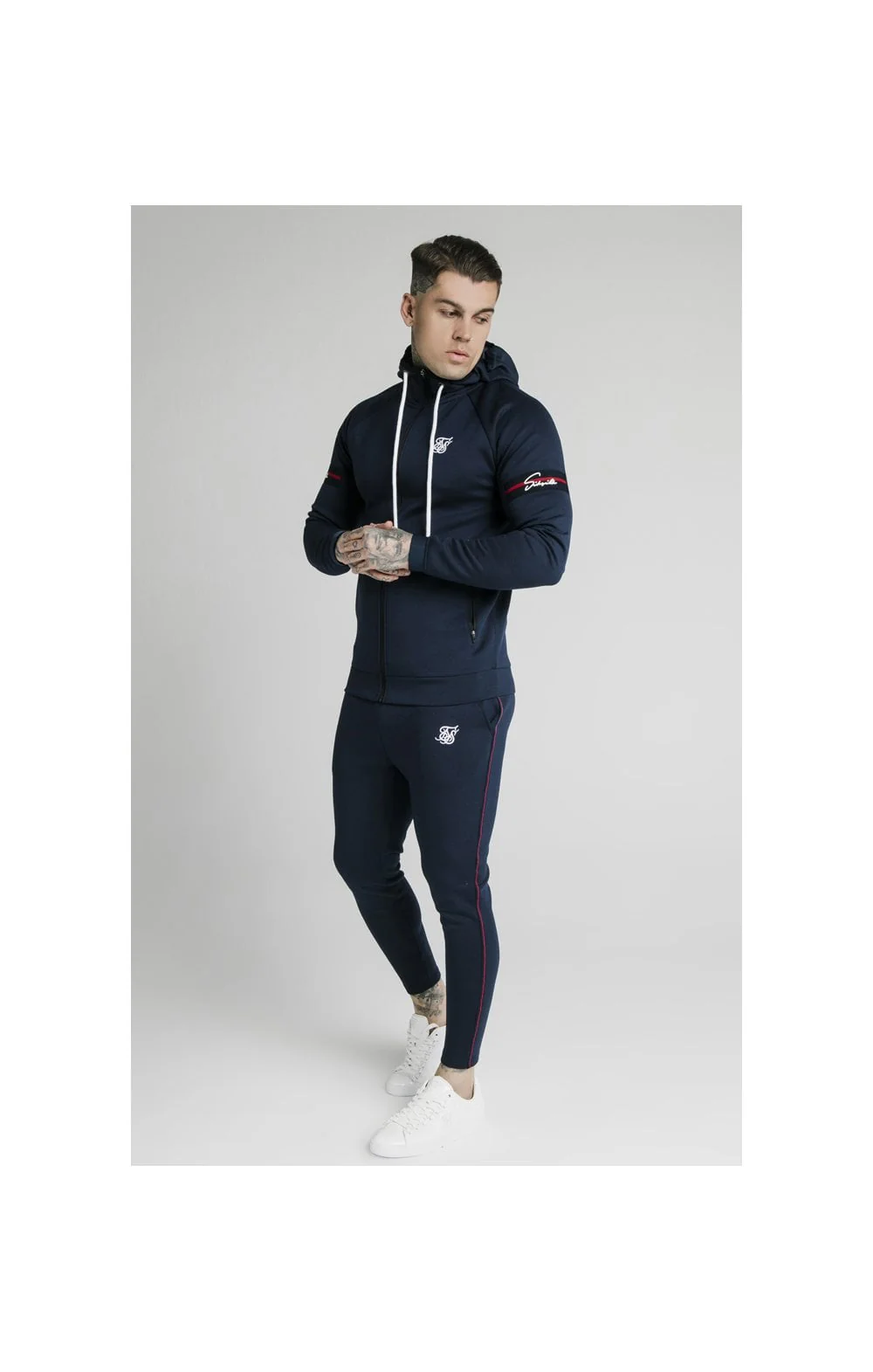 SikSilk Exposed Tape Zip Through Hoodie- Navy - Image 5