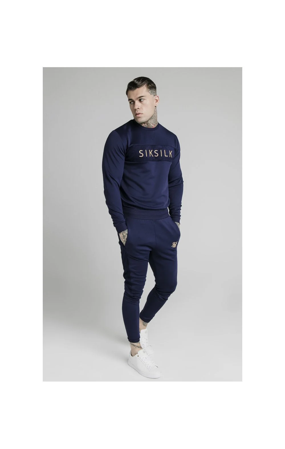 Navy Eyelet Panel Crew Sweatshirt - Image 4