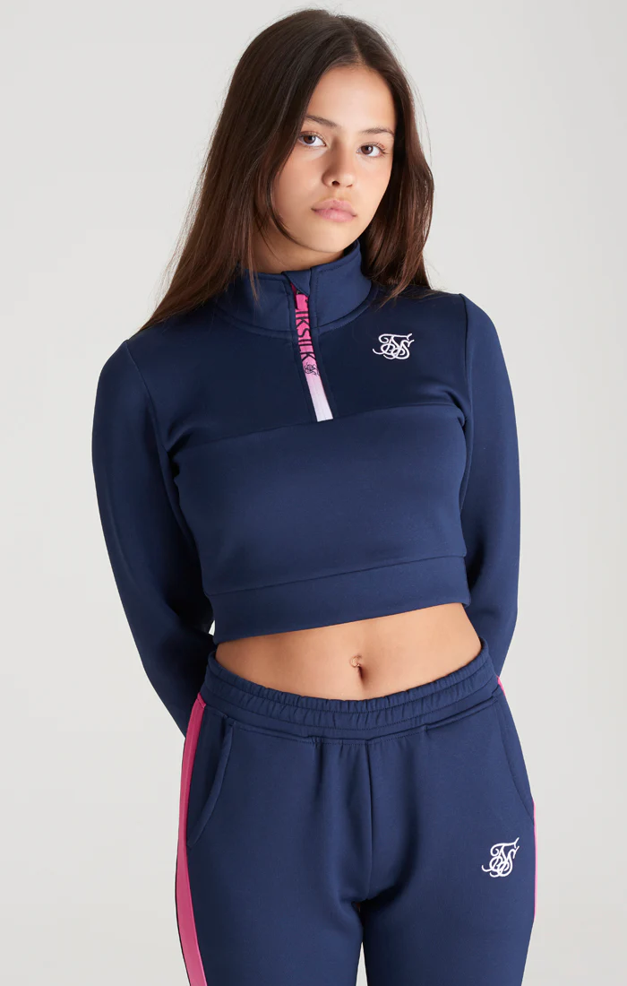 Girls Navy Fade 1/4 Zip Track Top