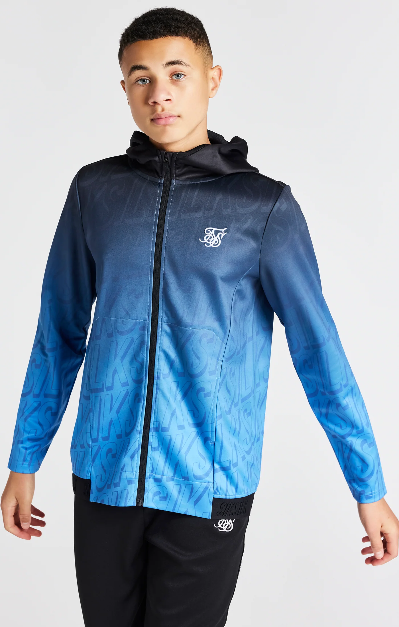 Boys Blue Fade Zip Thru Hoodie