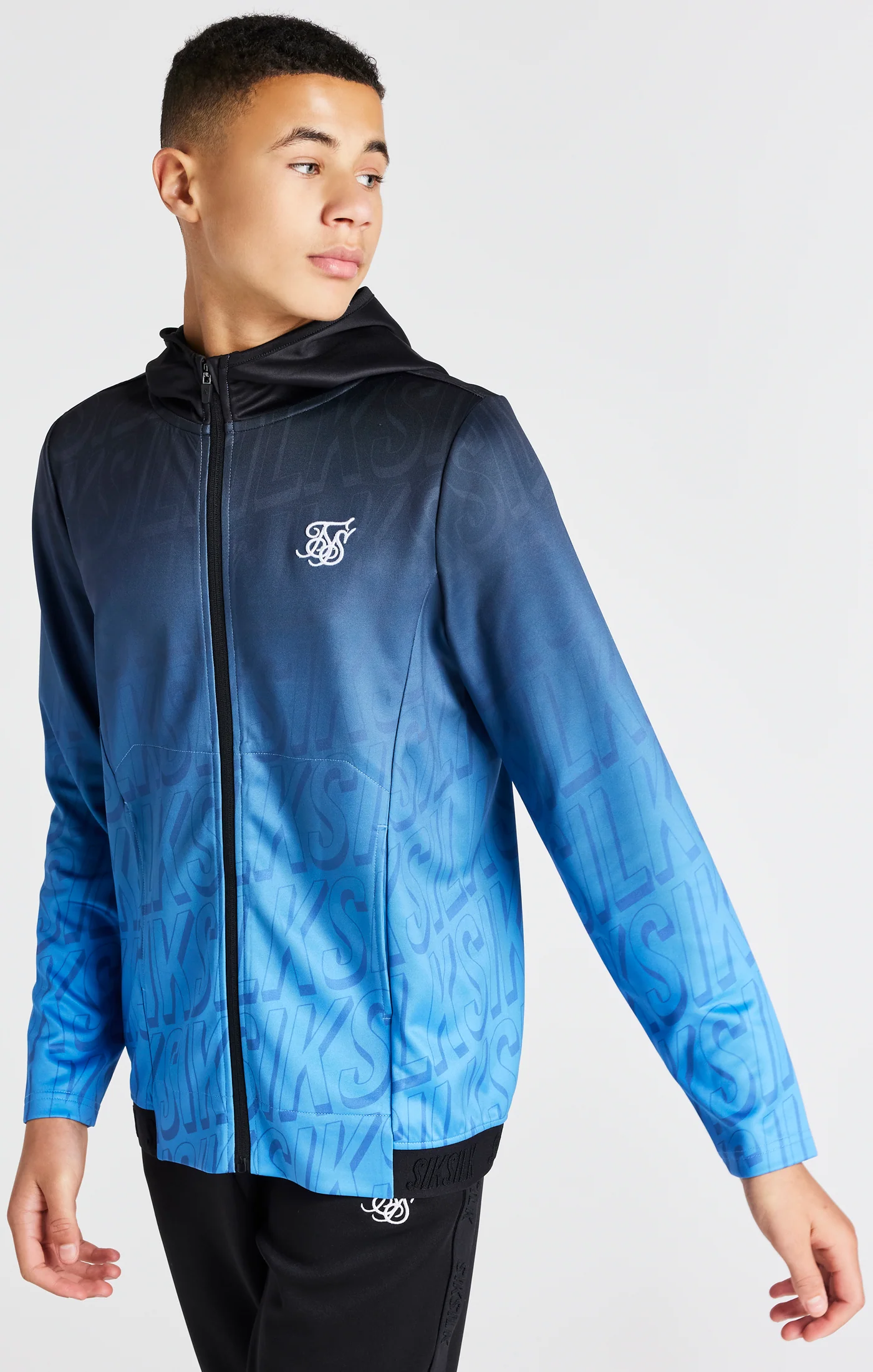 Boys Blue Fade Zip Thru Hoodie - Image 6