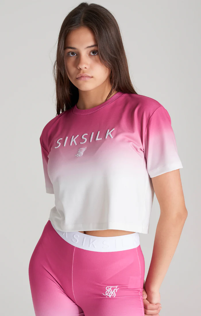 Girls Pink Fade Cropped T-Shirt - Image 2