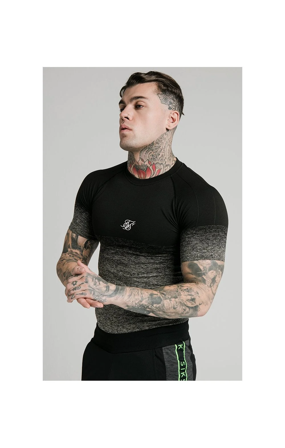 SikSilk Fade Compression Tee - Black & Grey