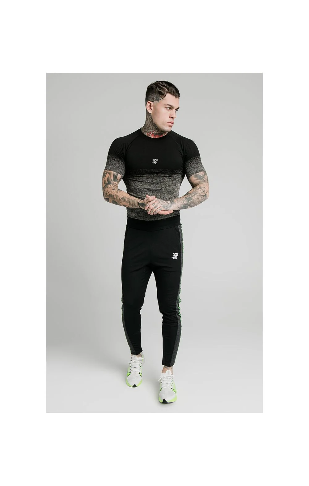 SikSilk Fade Compression Tee - Black & Grey - Image 3