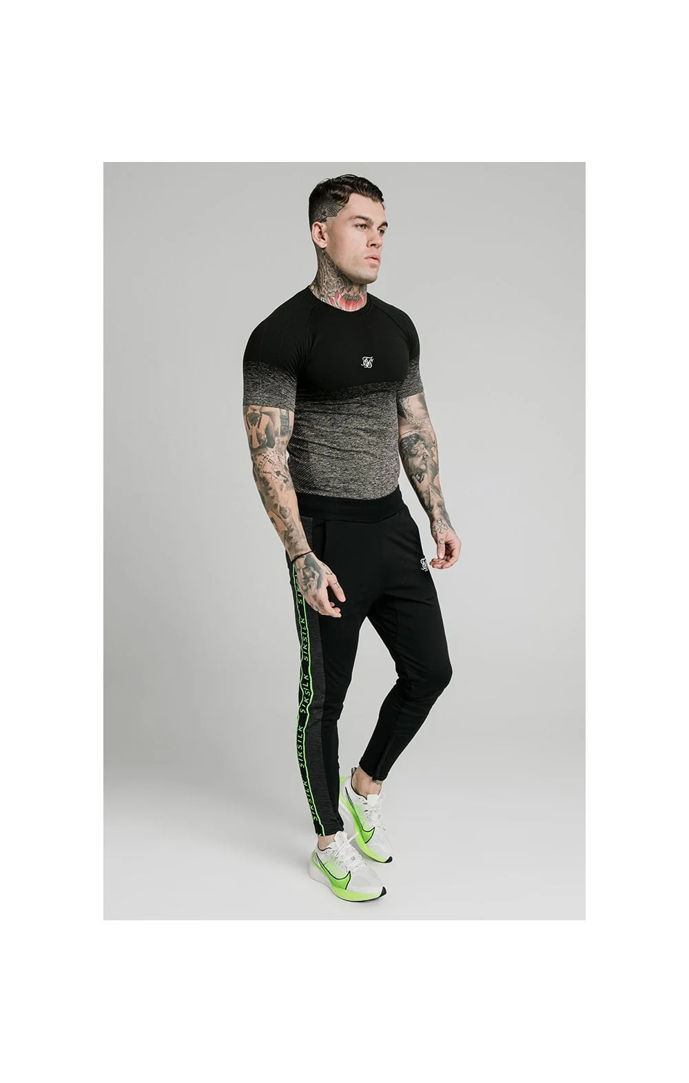 SikSilk Fade Compression Tee - Black & Grey - Image 4