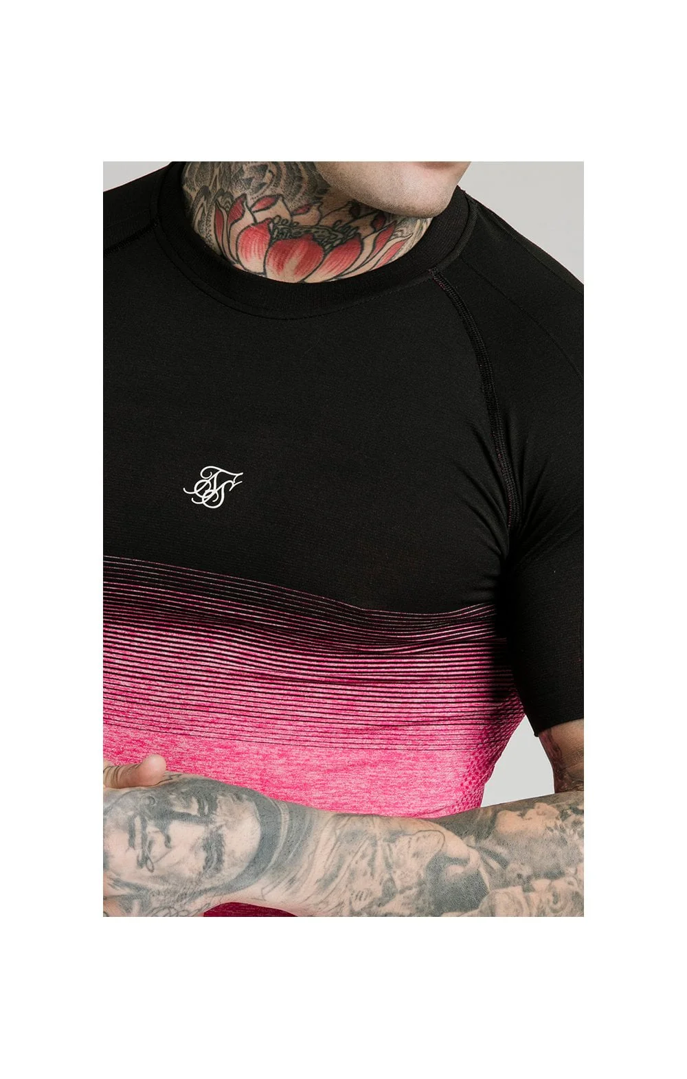 SikSilk Fade Compression Tee - Black & Pink - Image 2