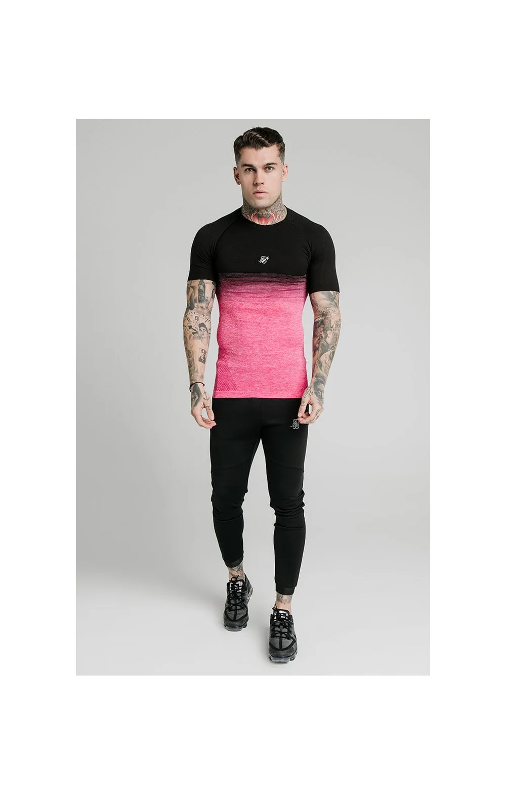 SikSilk Fade Compression Tee - Black & Pink - Image 3