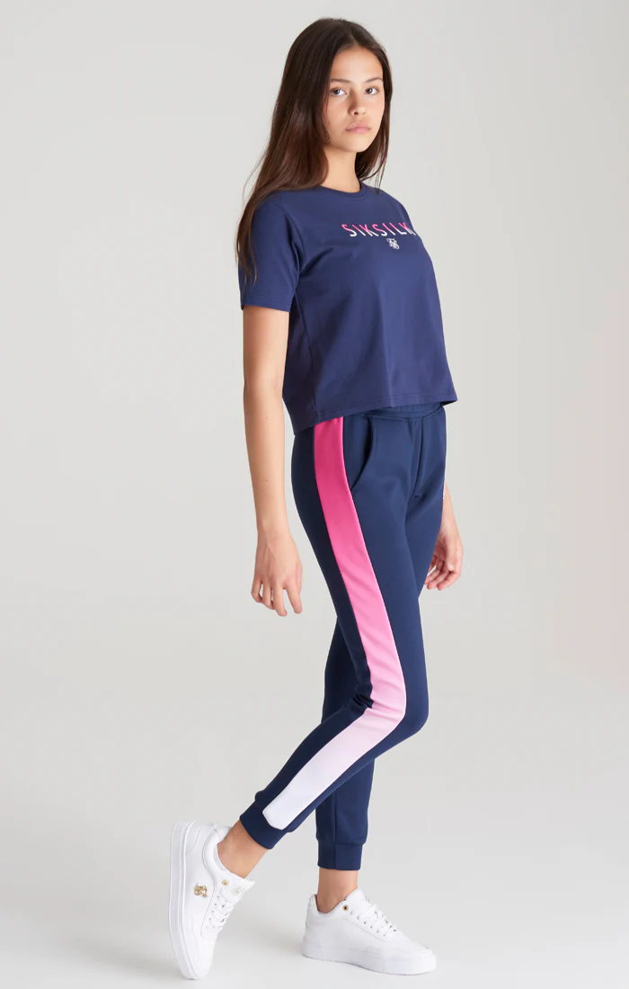 Girls Navy Fade Logo Cropped T-Shirt - Image 5