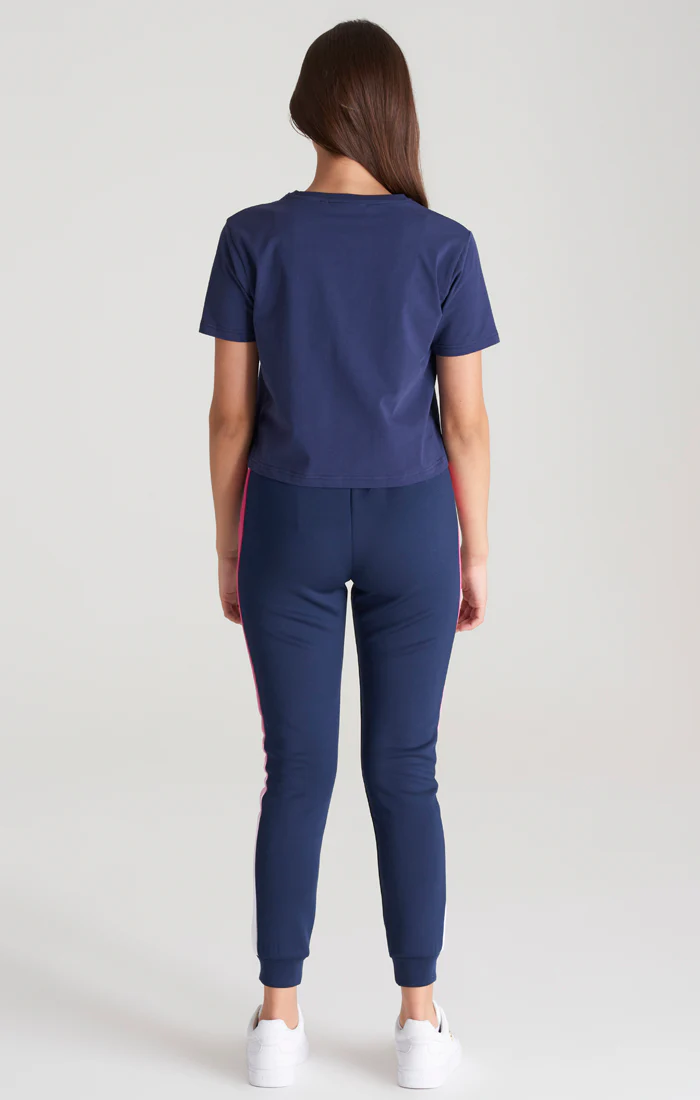 Girls Navy Fade Logo Cropped T-Shirt - Image 6