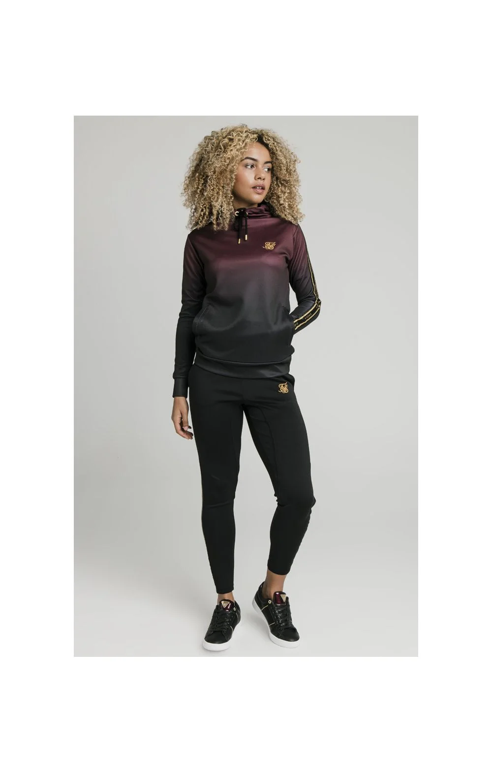 SikSilk Fade Overhead Track Top - Burgundy & Black - Image 2