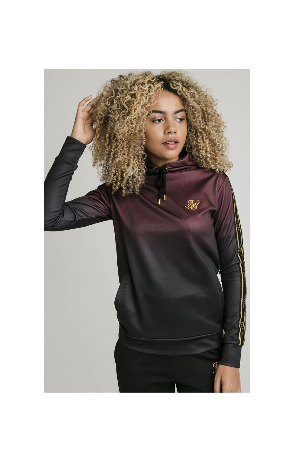 SikSilk Fade Overhead Track Top - Burgundy & Black - Image 3