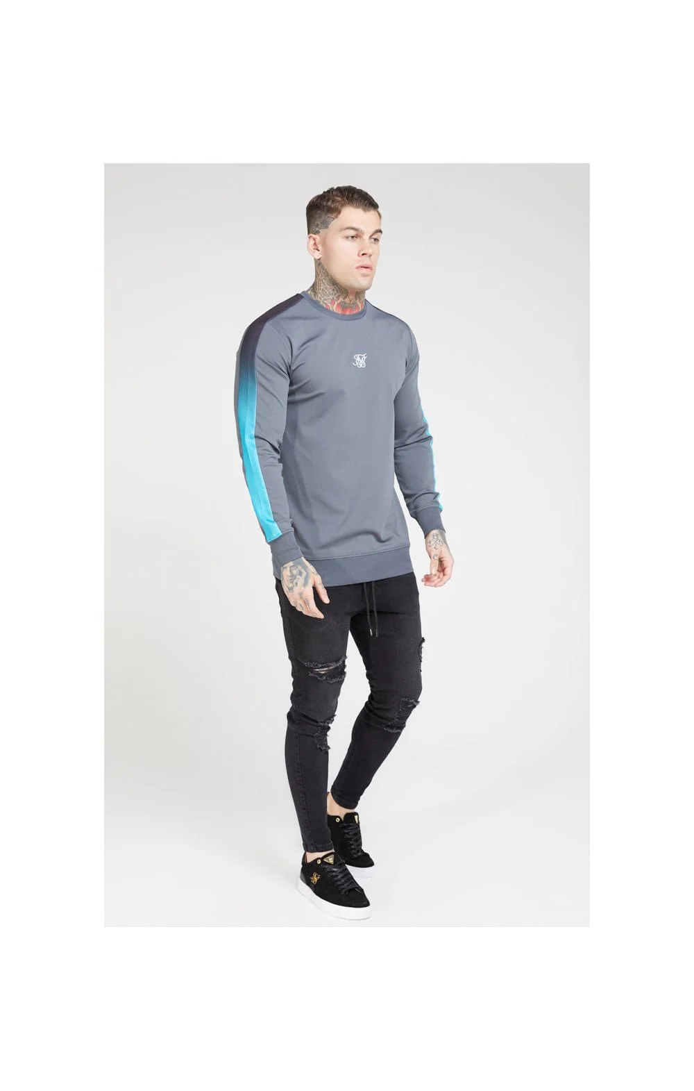 SikSilk Fade Panel Crew Sweat – Slate - Image 5