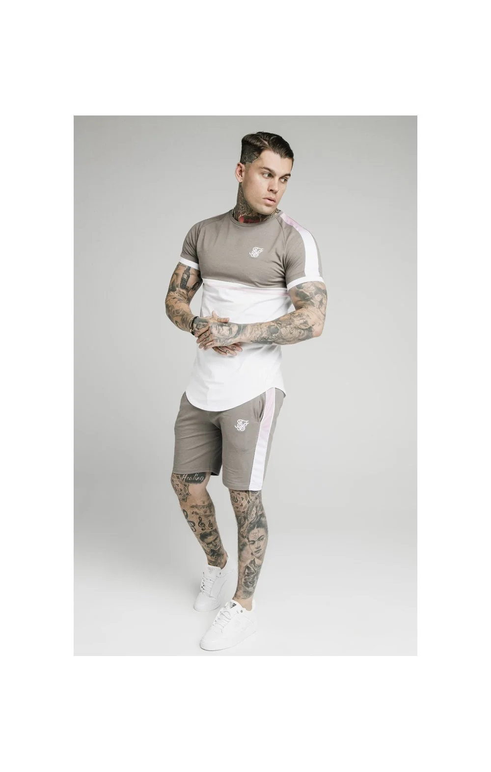 SikSilk Fade Panel Shorts – Grey,White & Pink - Image 4