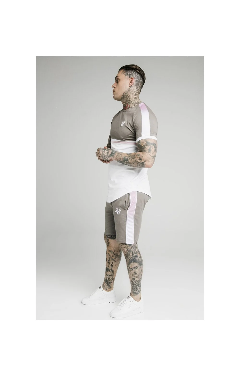 SikSilk Fade Panel Shorts – Grey,White & Pink - Image 6