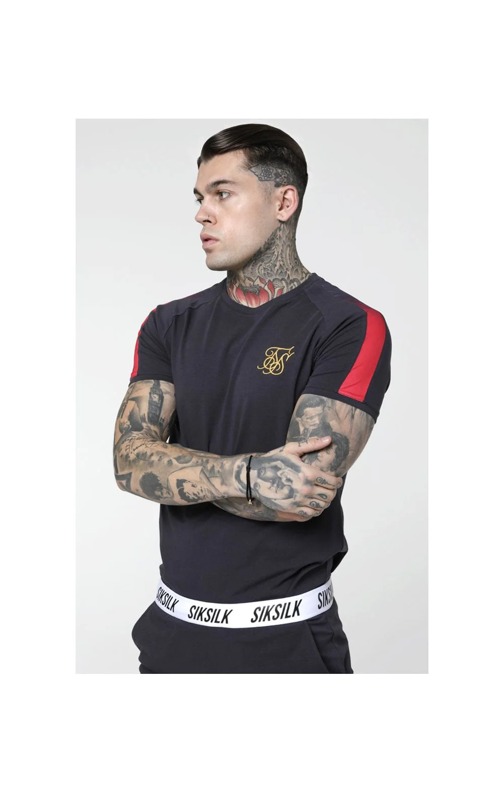 SikSilk Fade Panel Tee - Grey - Image 2