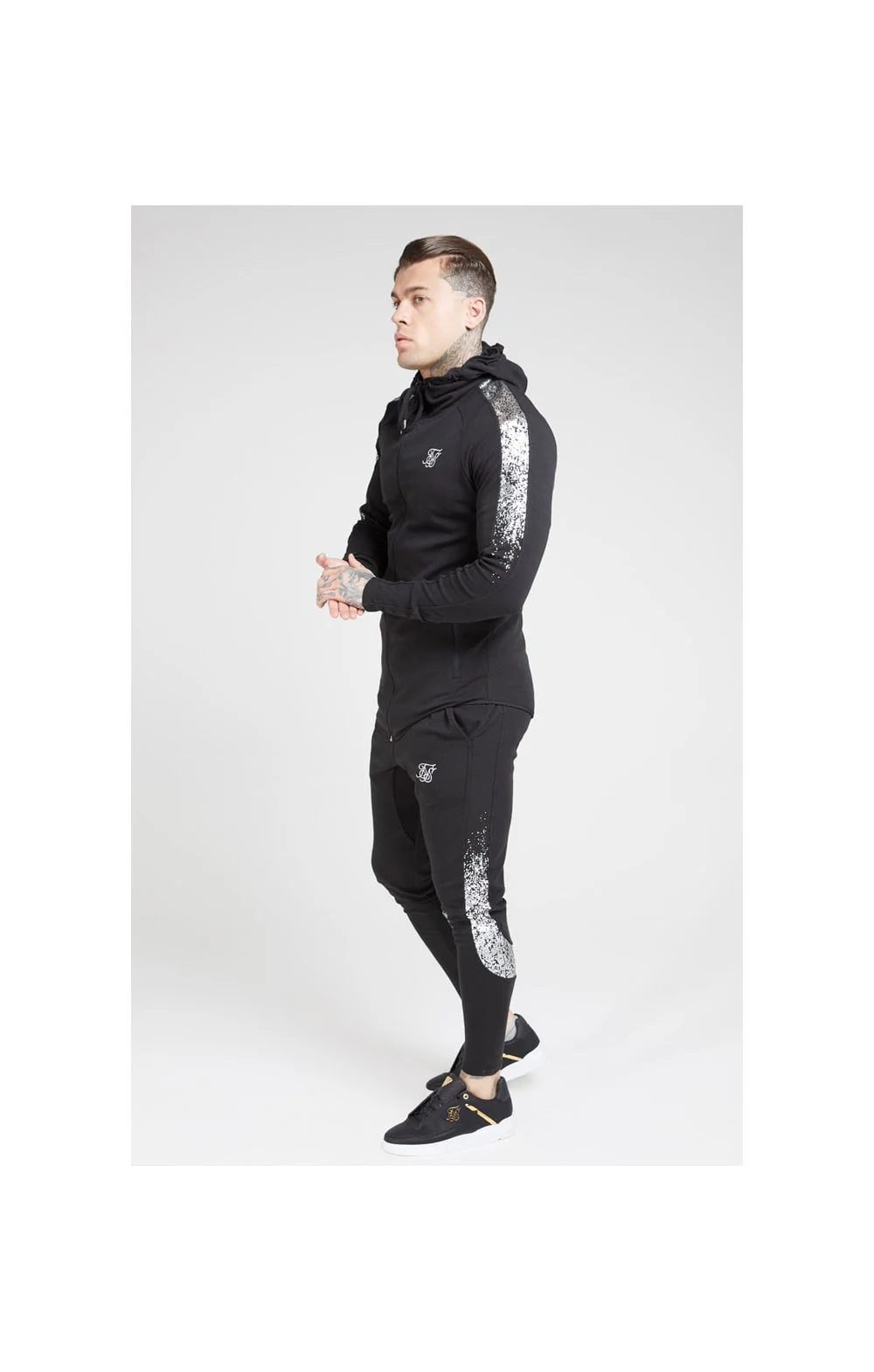 SikSilk Fade Panel Zip Through Hoodie – Black & Silver - Image 5