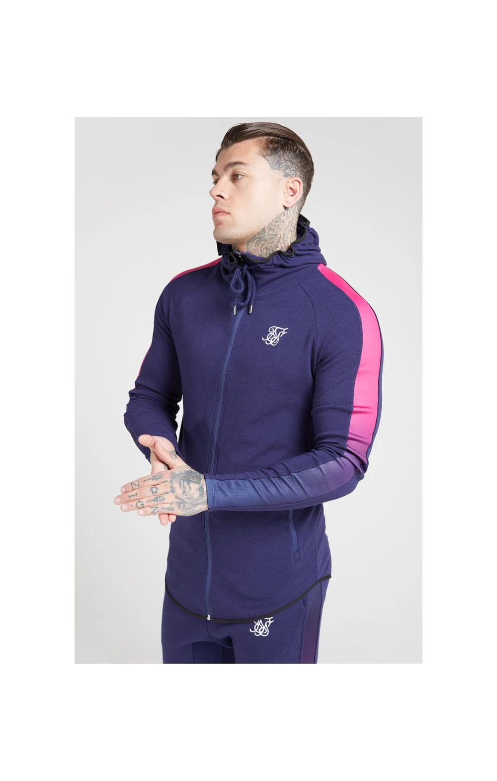 SikSilk Fade Panel Zip Through Hoodie – Navy & Neon Fade - Image 2