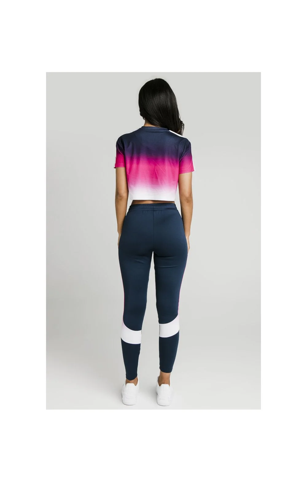 SikSilk Fade Tape Crop Tee - Navy,Pink & White - Image 8