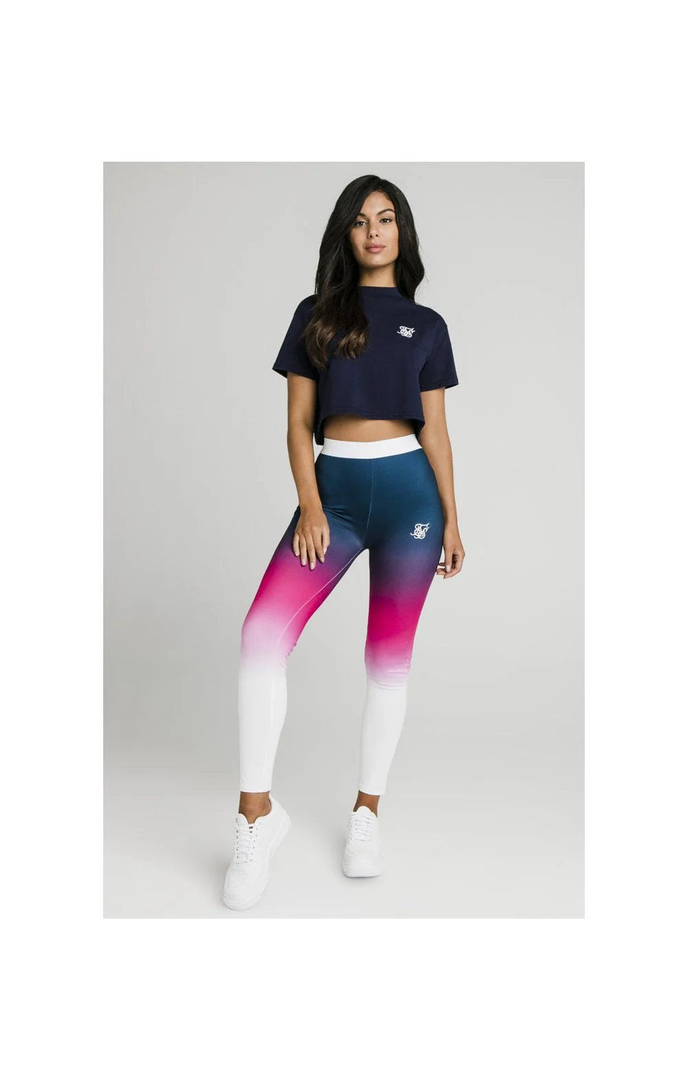 SikSilk Fade Tape Leggings - Navy,Pink & White - Image 3