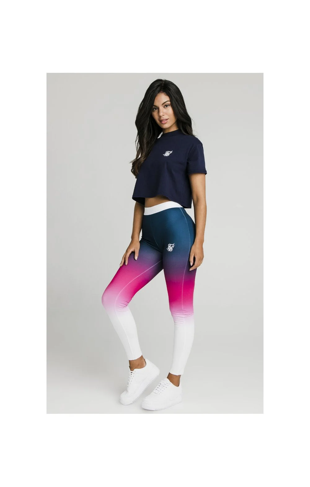 SikSilk Fade Tape Leggings - Navy,Pink & White - Image 4