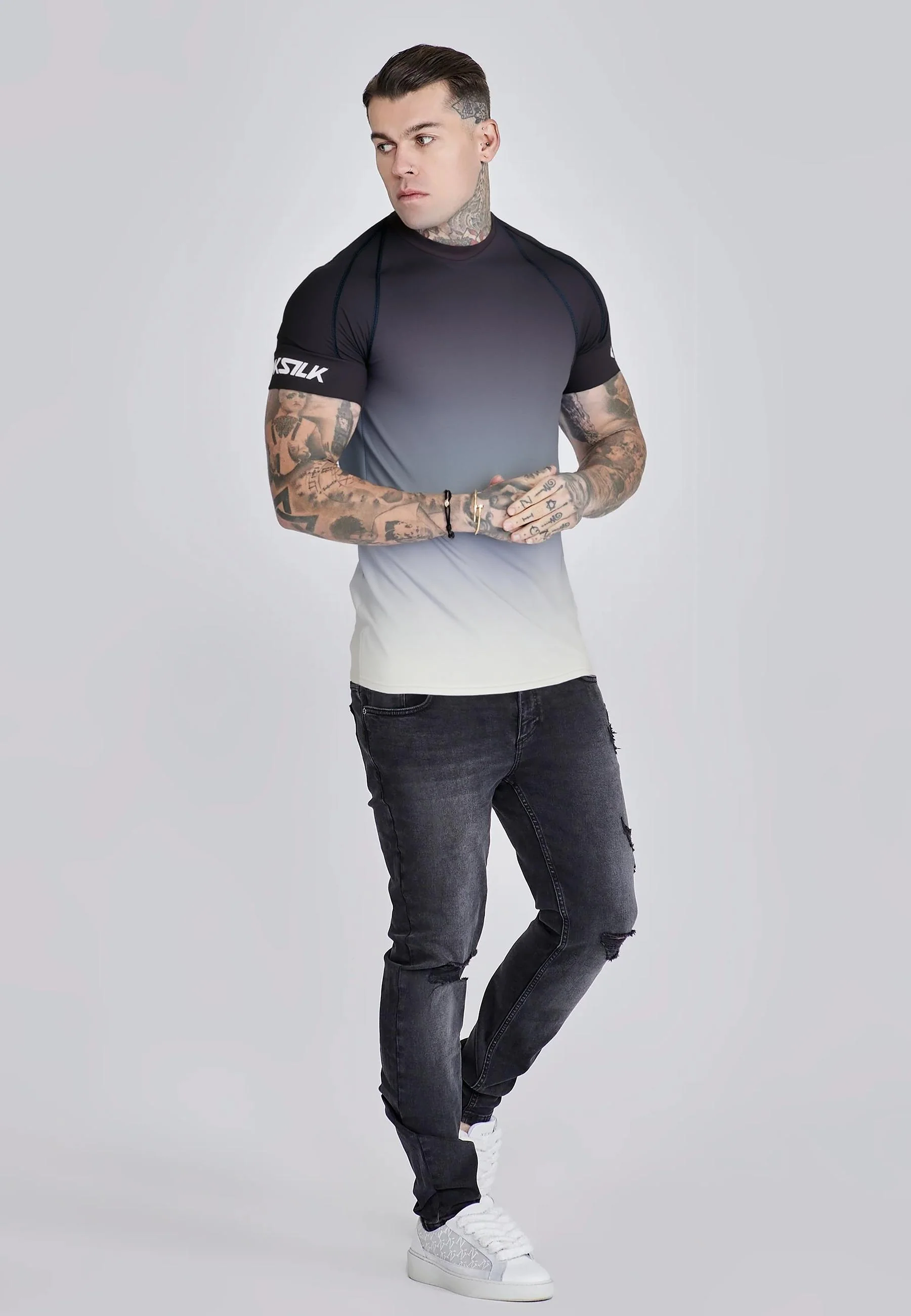 Black and White Fade Tech T-Shirt - Image 3