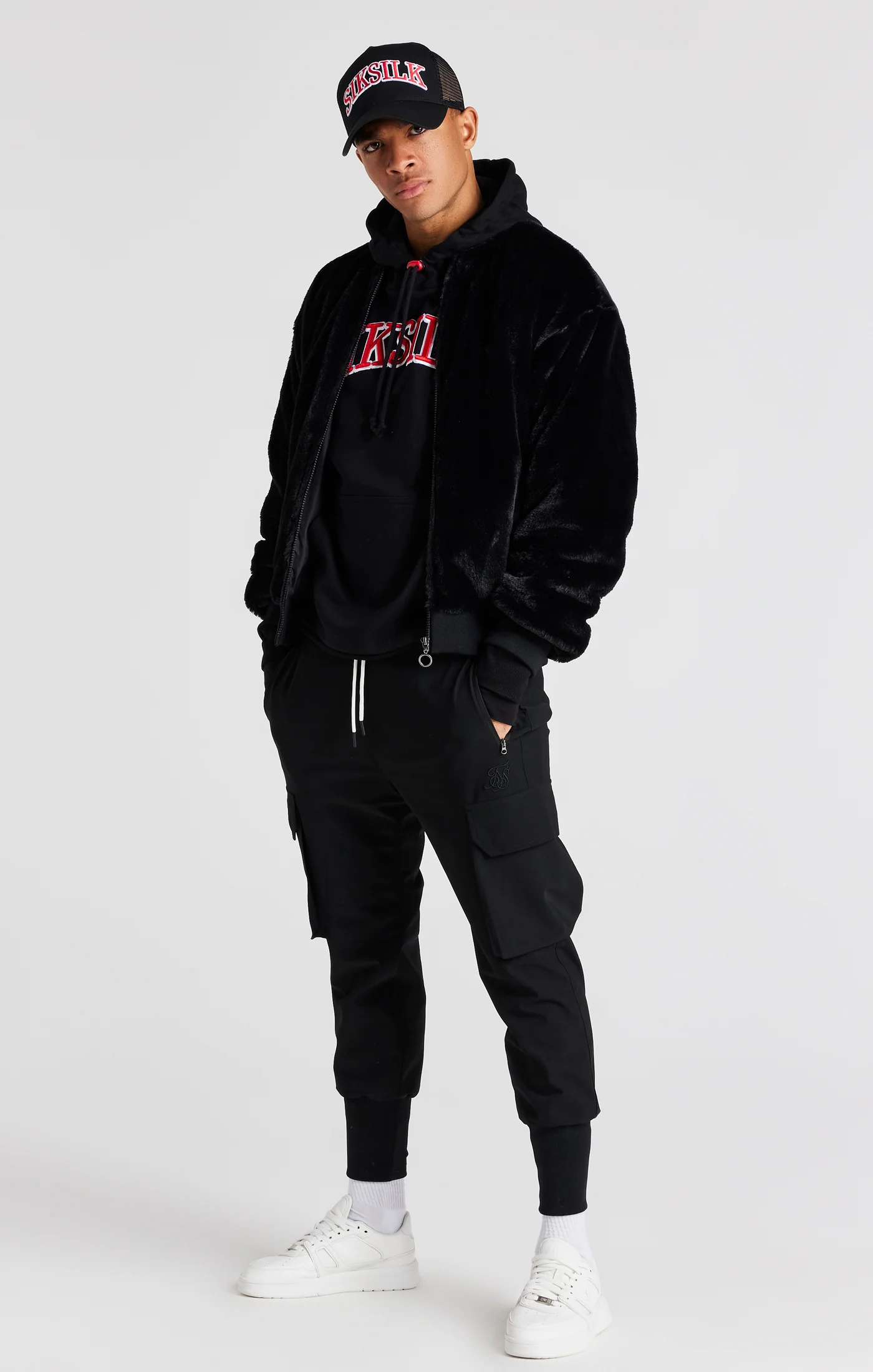 Black Faux Fur Bomber Jacket - Image 4