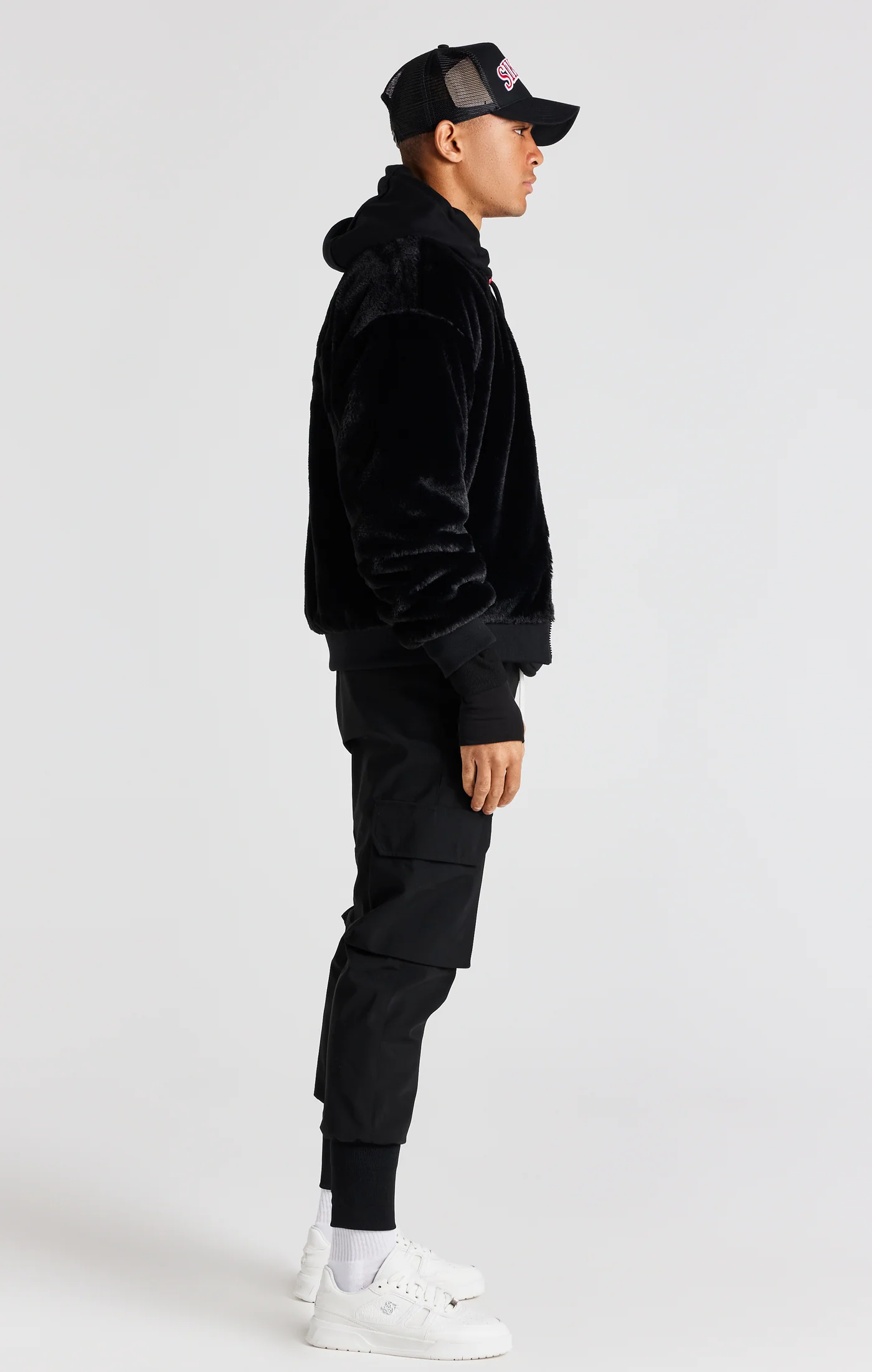 Black Faux Fur Bomber Jacket - Image 5