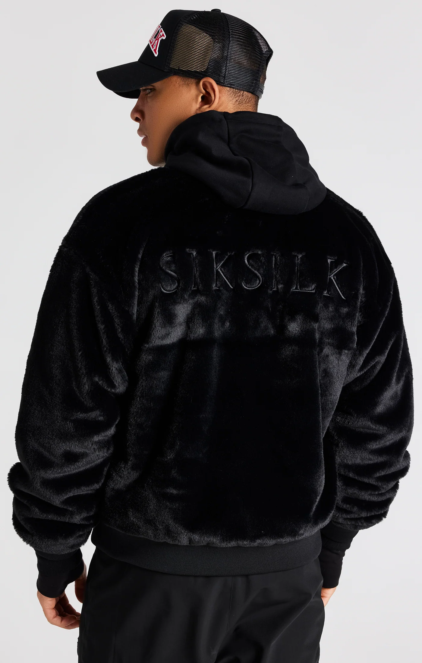 Black Faux Fur Bomber Jacket - Image 6
