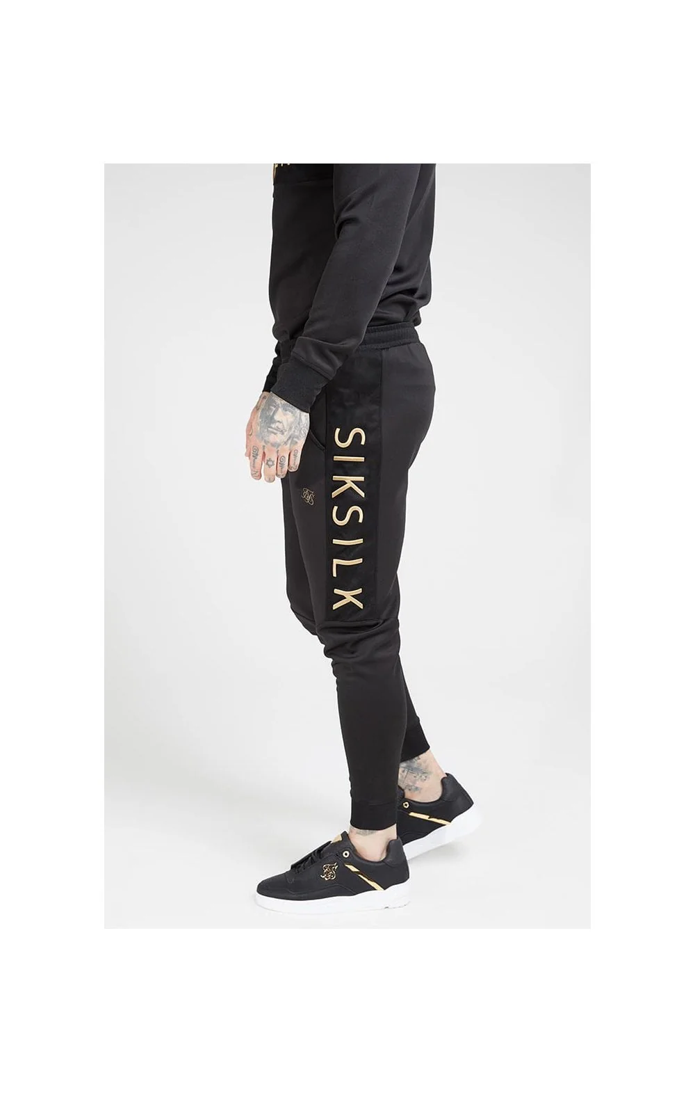 SikSilk Fitted Panel Cuff Pants – Black & Gold - Image 2