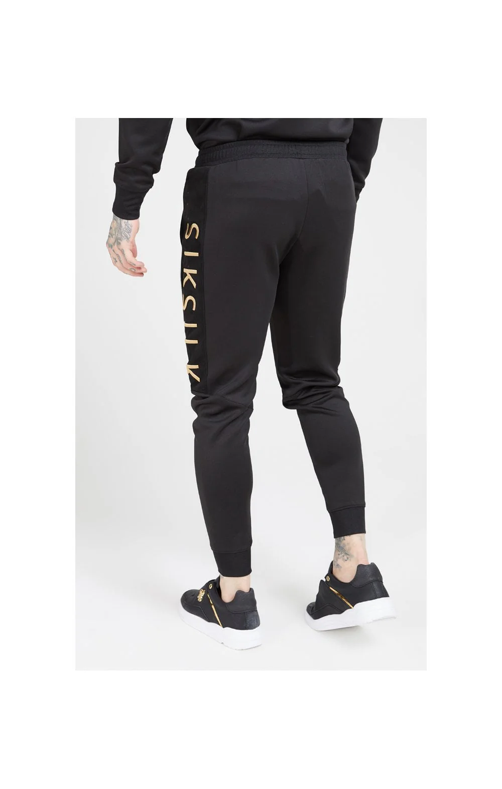 SikSilk Fitted Panel Cuff Pants – Black & Gold - Image 3