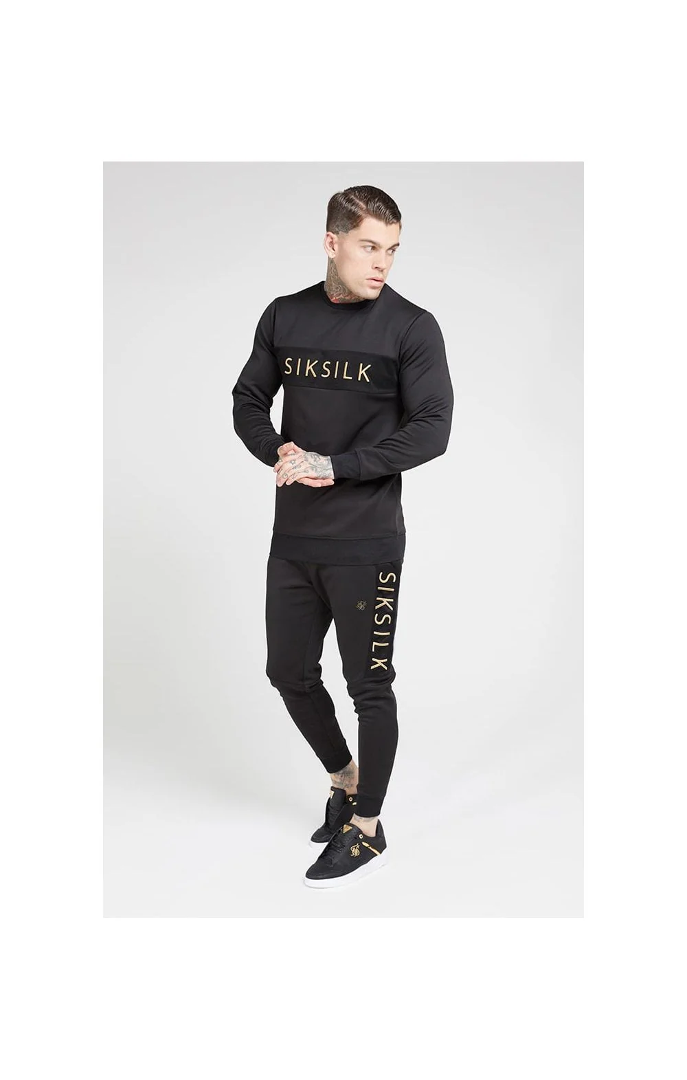 SikSilk Fitted Panel Cuff Pants – Black & Gold - Image 5