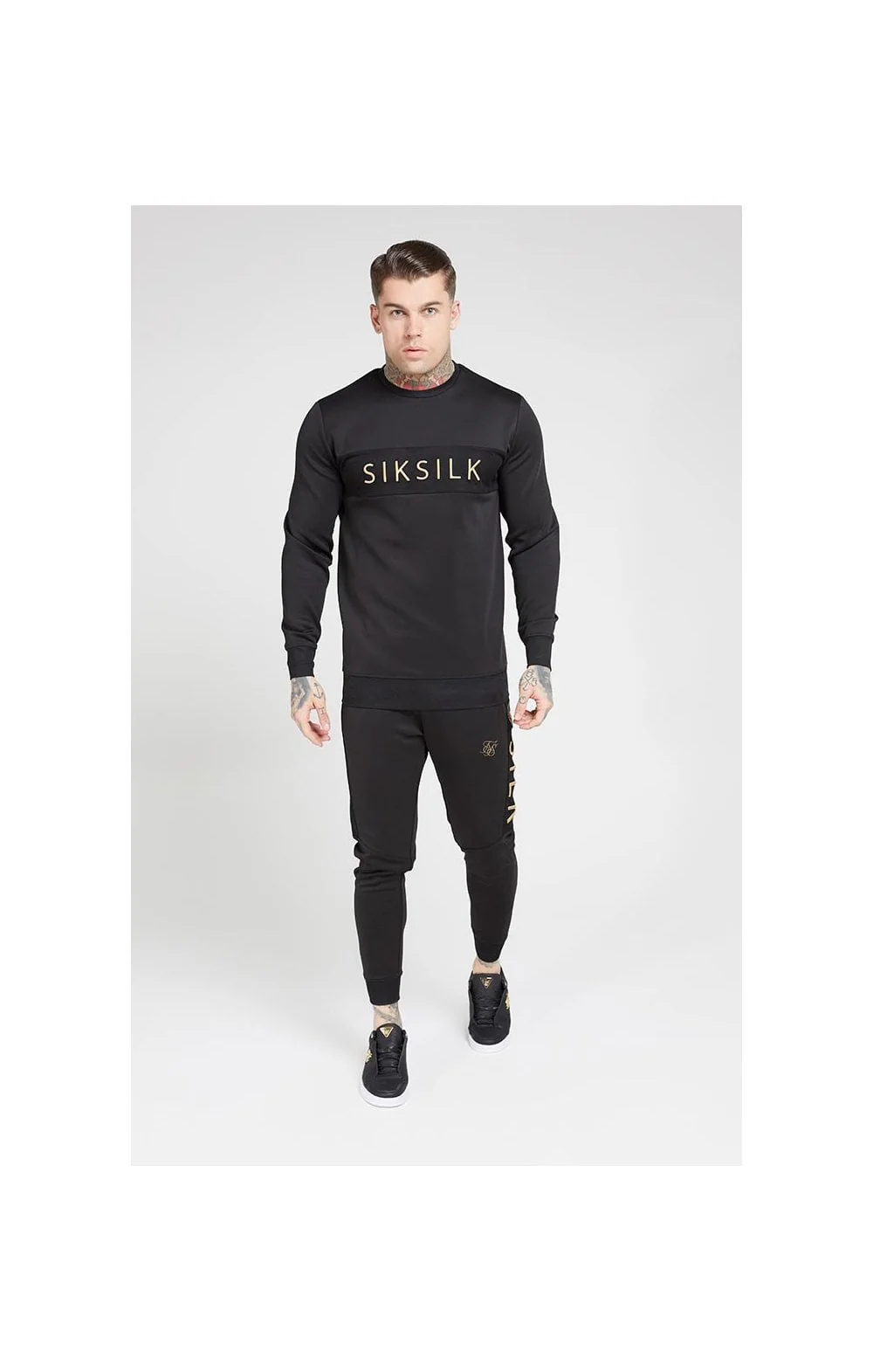 SikSilk Fitted Panel Cuff Pants – Black & Gold - Image 6