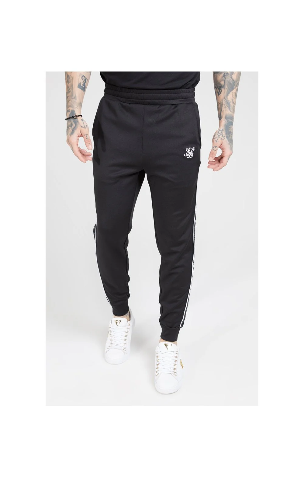 SikSilk Fitted Panel Tape Track Pants – Black - Image 2