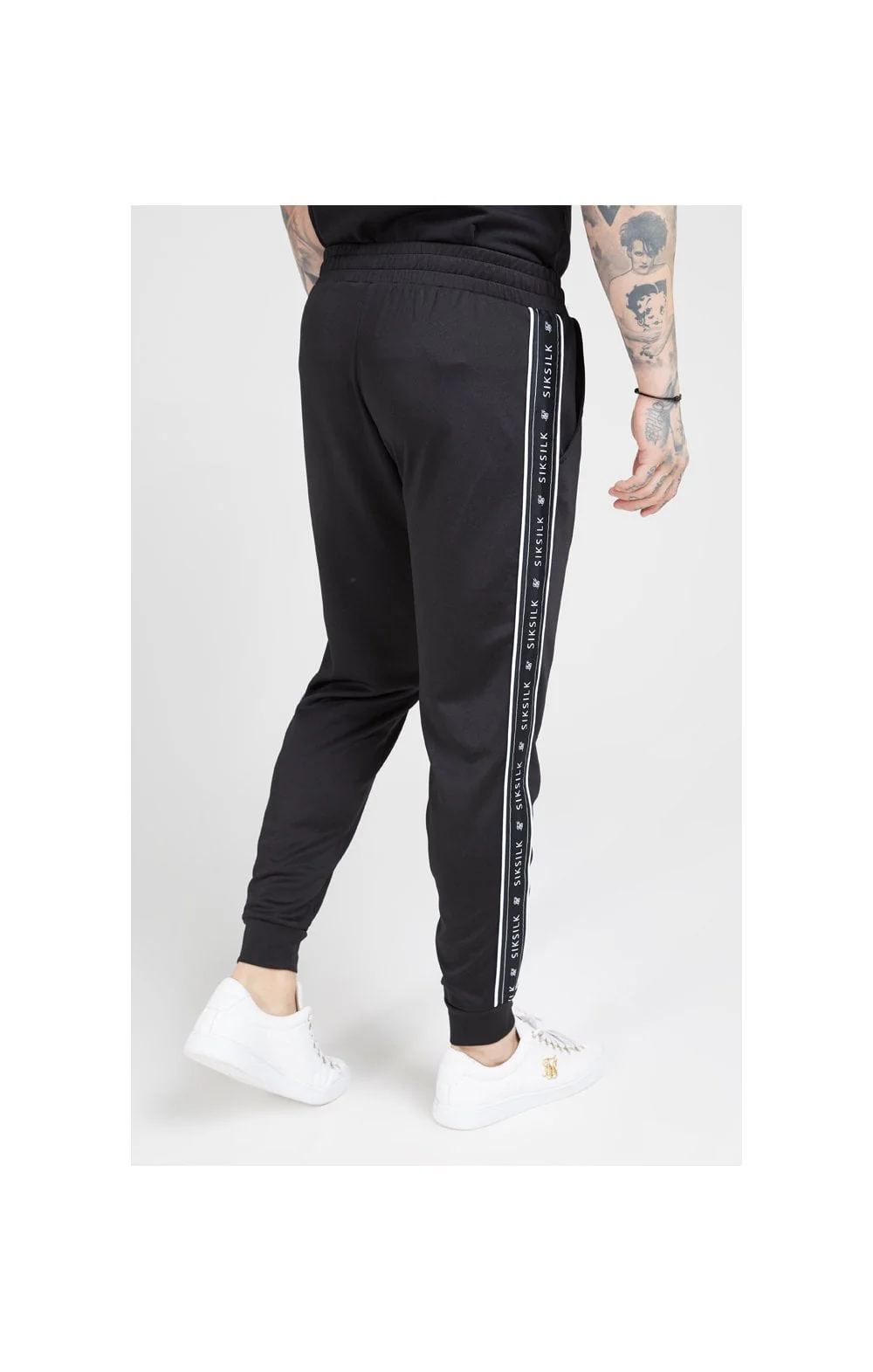 SikSilk Fitted Panel Tape Track Pants – Black - Image 3